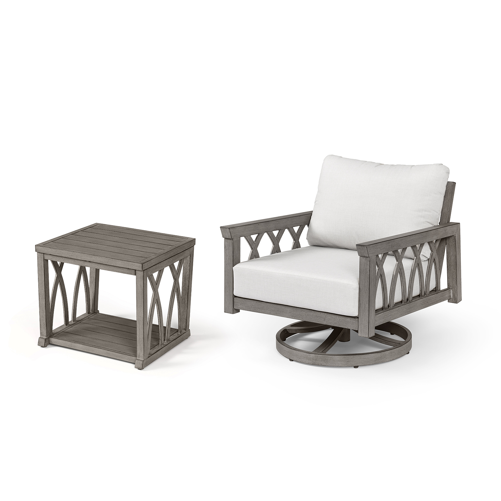 2-Piece Aluminum Outdoor Patio Swivel Sofa Armchair Set - DS093