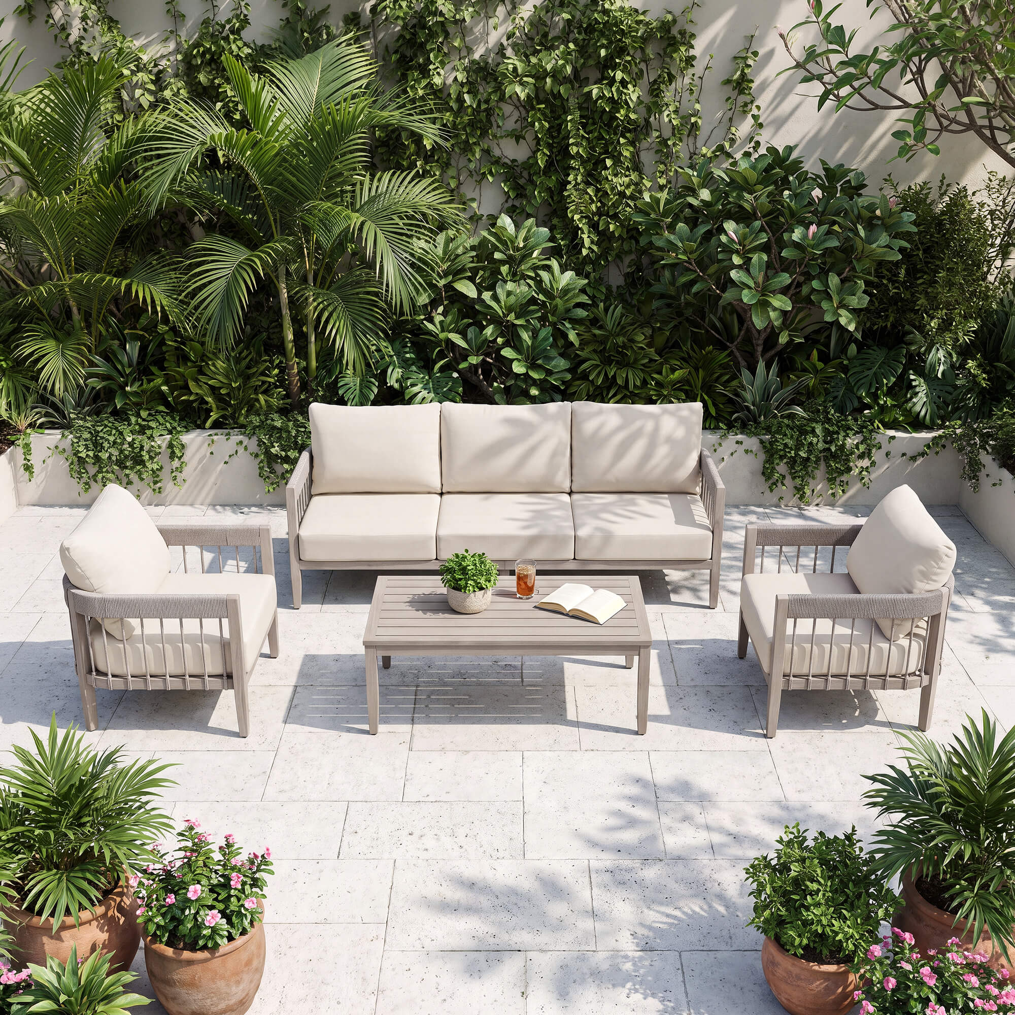 4-Piece Patio Furniture Set with Faux Wood Grain - SS040