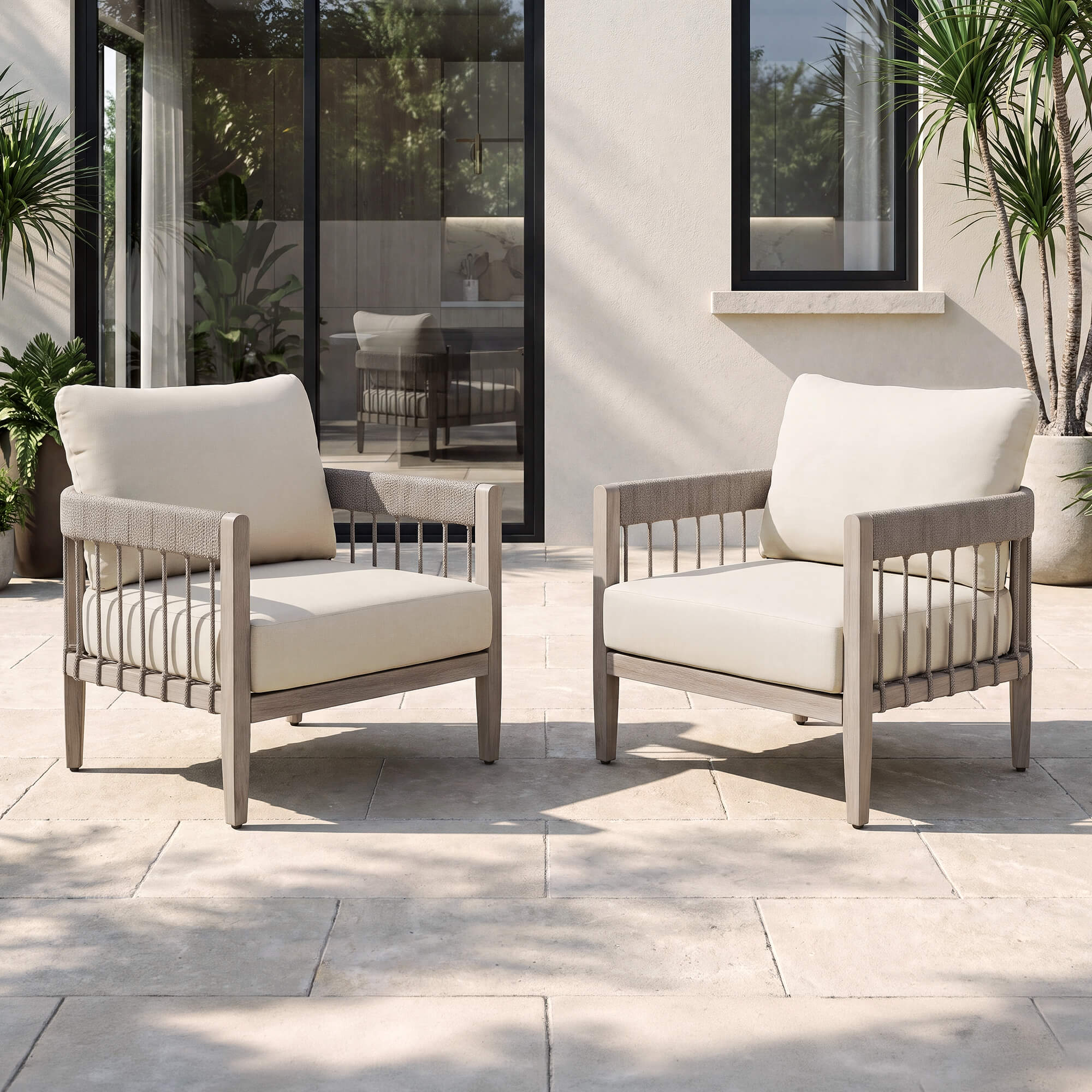 2-Piece Patio Outdoor Sofa with Faux Wood Grain Frame - C037