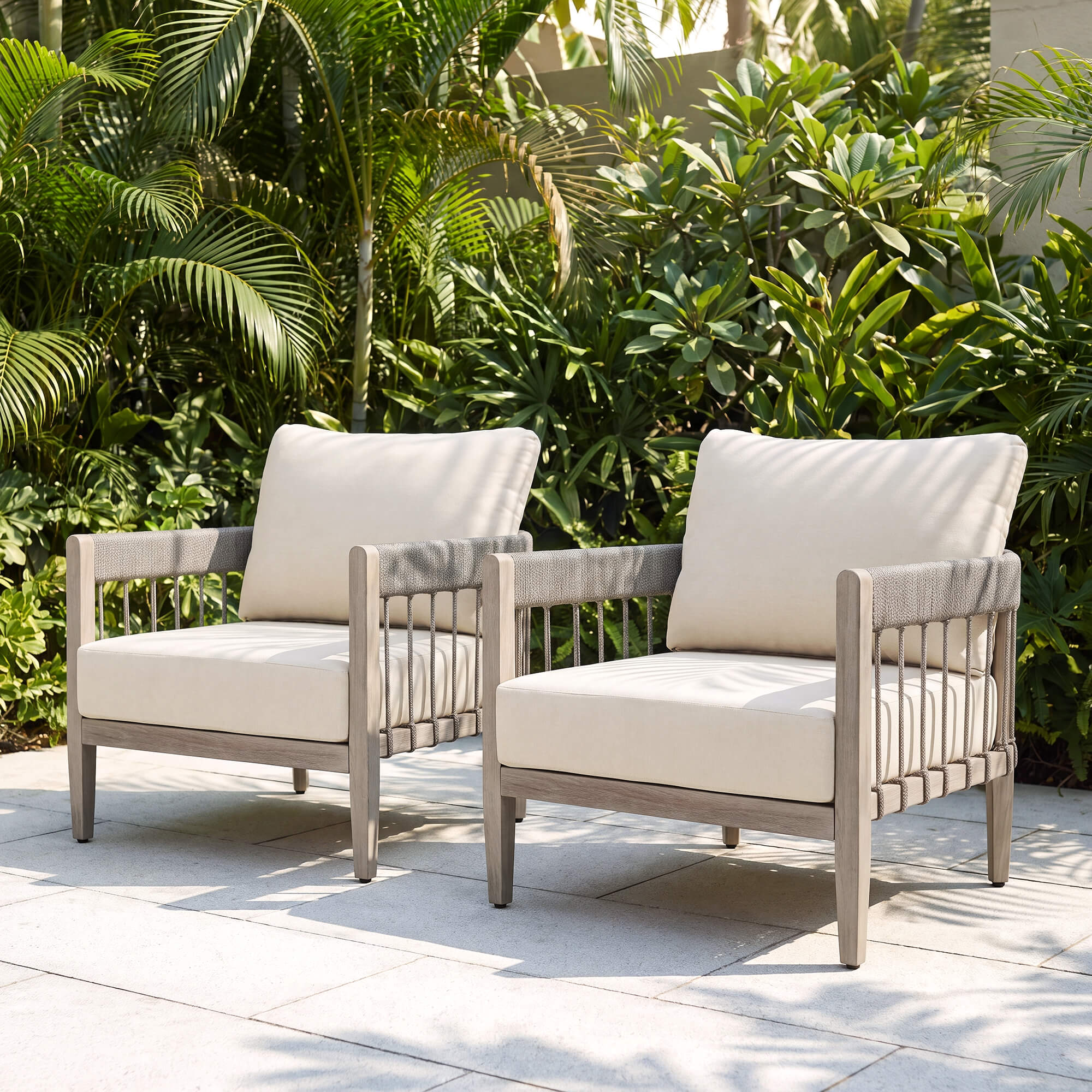 2-Piece Patio Outdoor Sofa with Faux Wood Grain Frame - C037