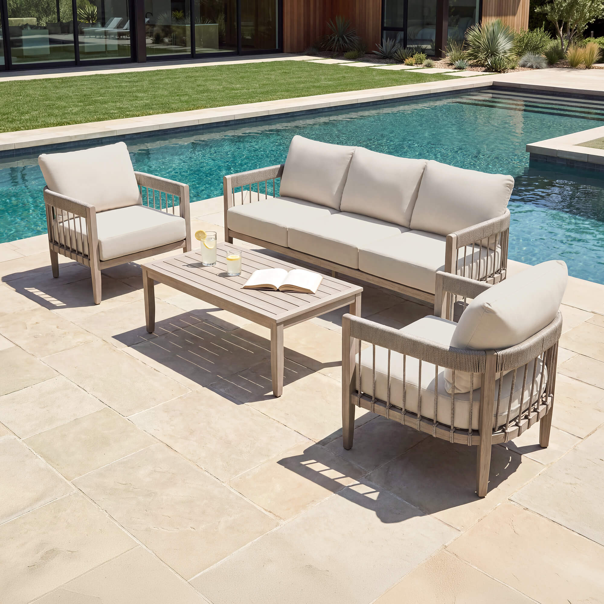 4-Piece Patio Furniture Set with Faux Wood Grain - SS040