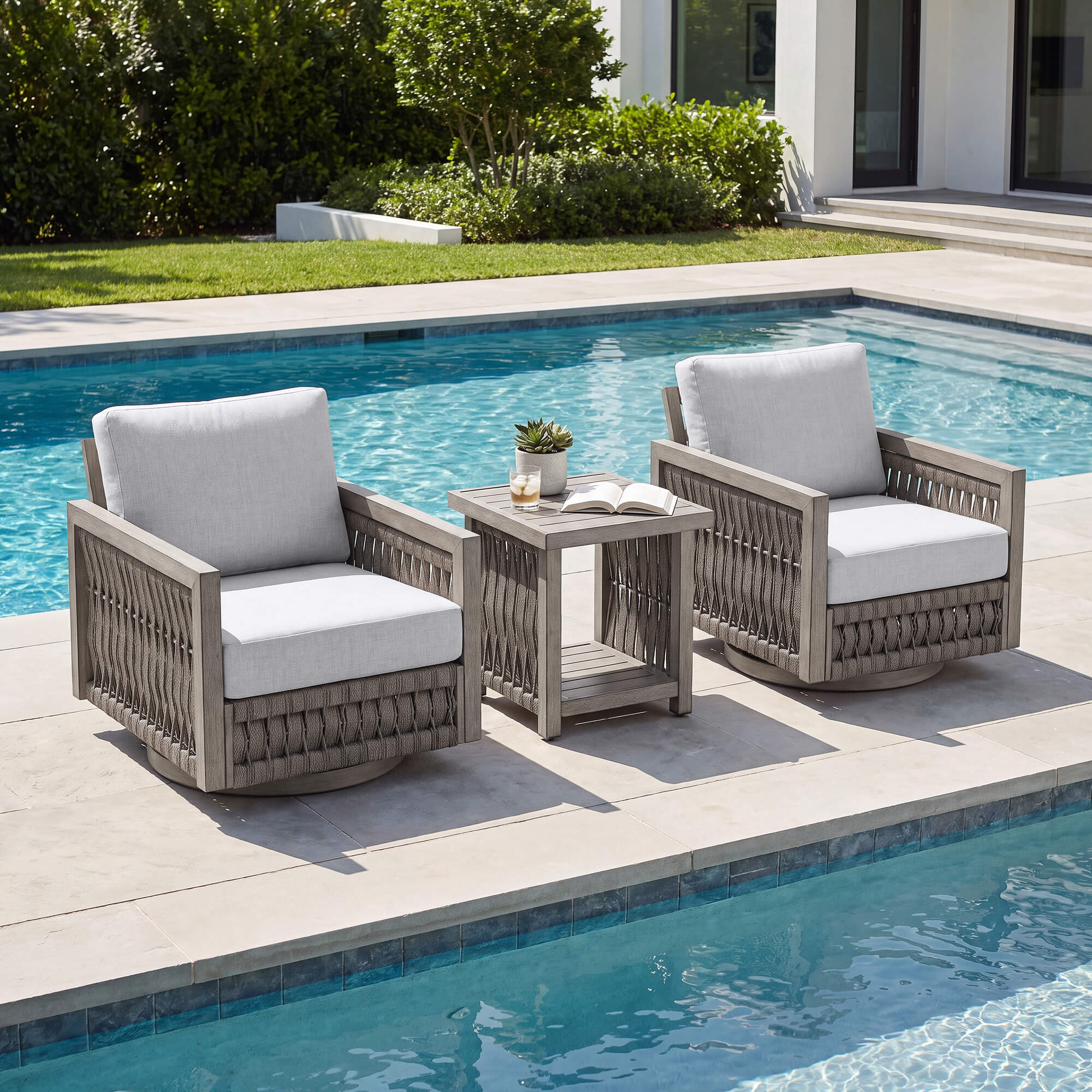 Outdoor Patio Conversation Set with Aluminum Frame, Rope Weave Sofa & Coffee Table with Washable Cushions-SS023-2