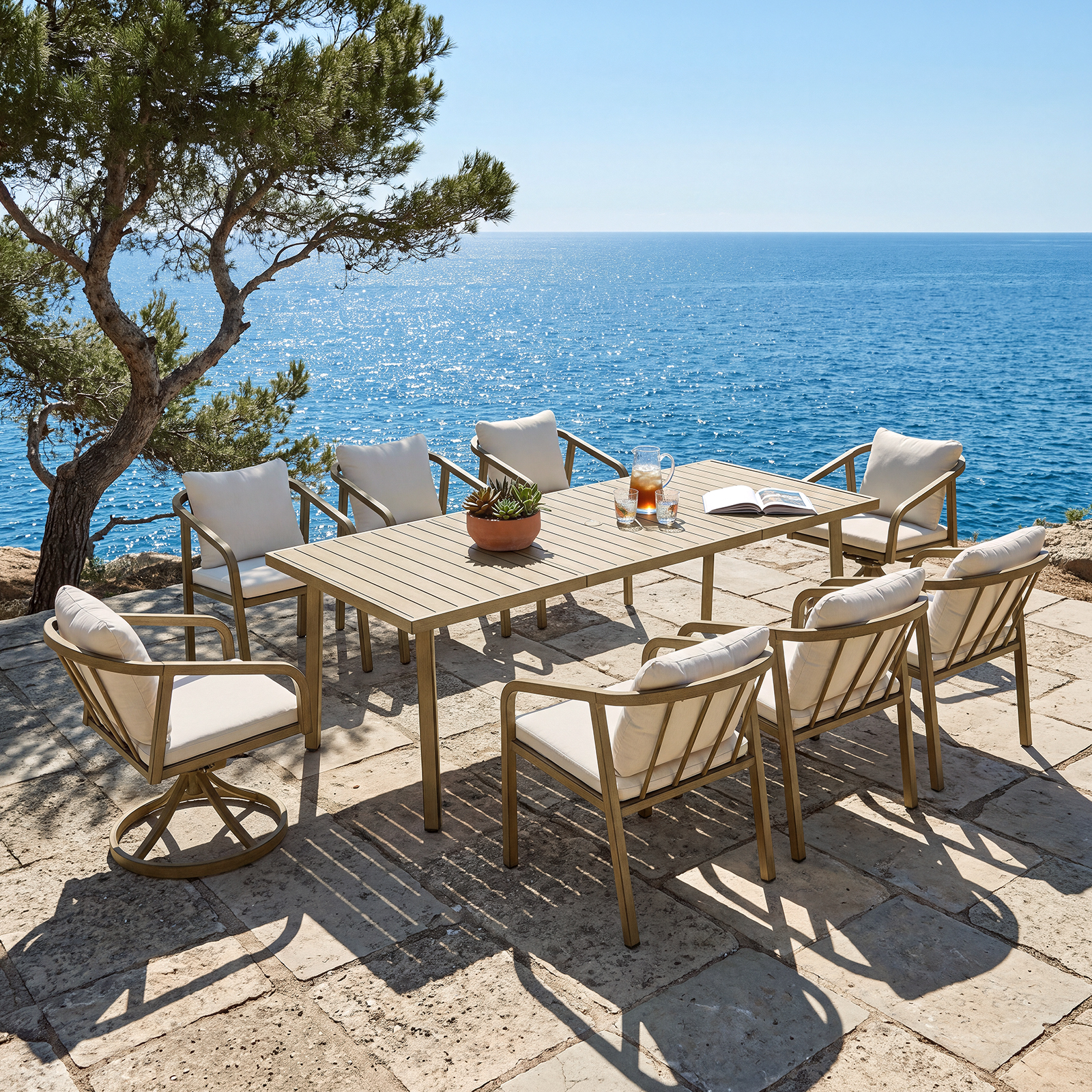 9-Piece Outdoor Dining Set for 8 person with 2 Swivel Chairs - DS050-3