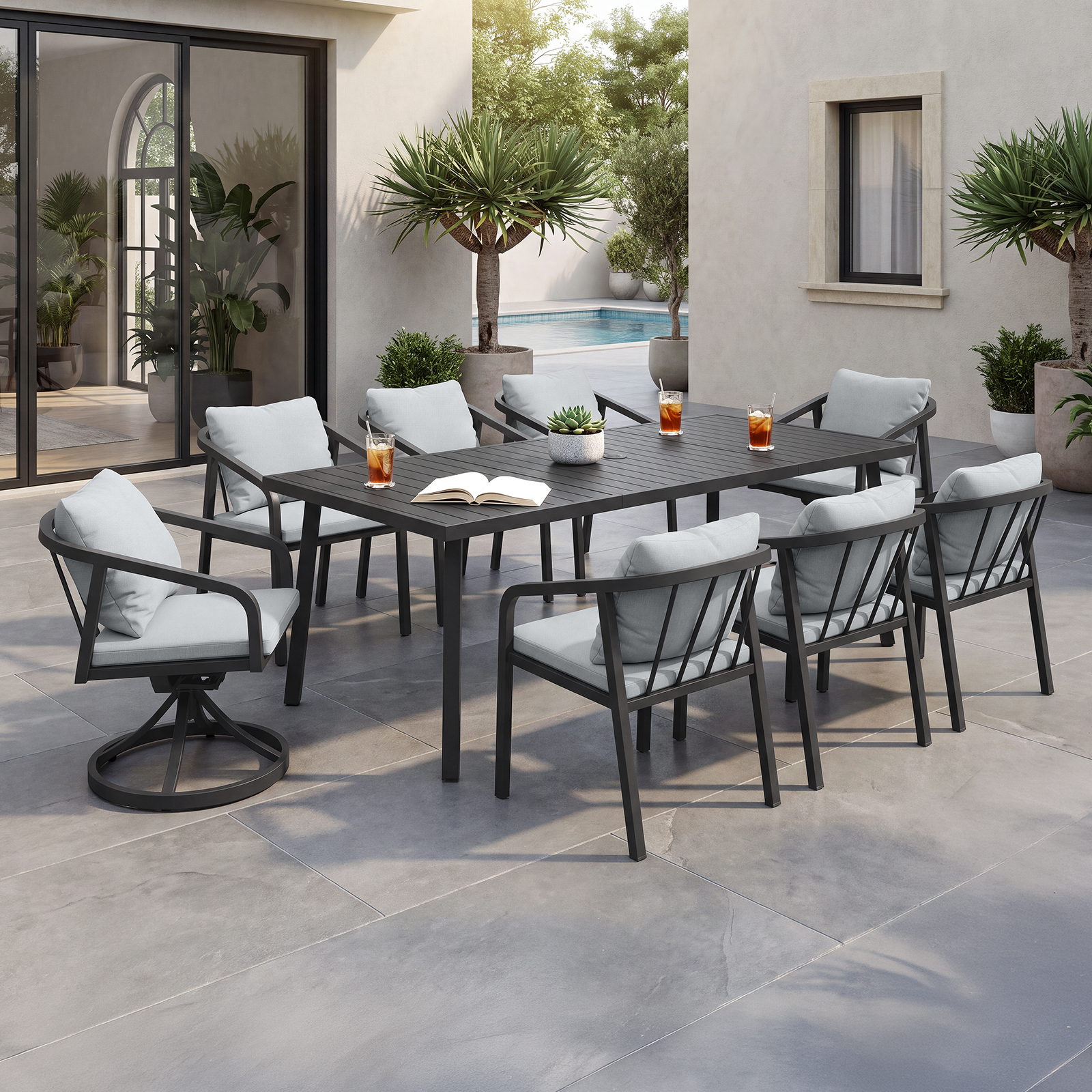9-Piece Outdoor Dining Set for 8 person with 2 Swivel Chairs - DS050-3