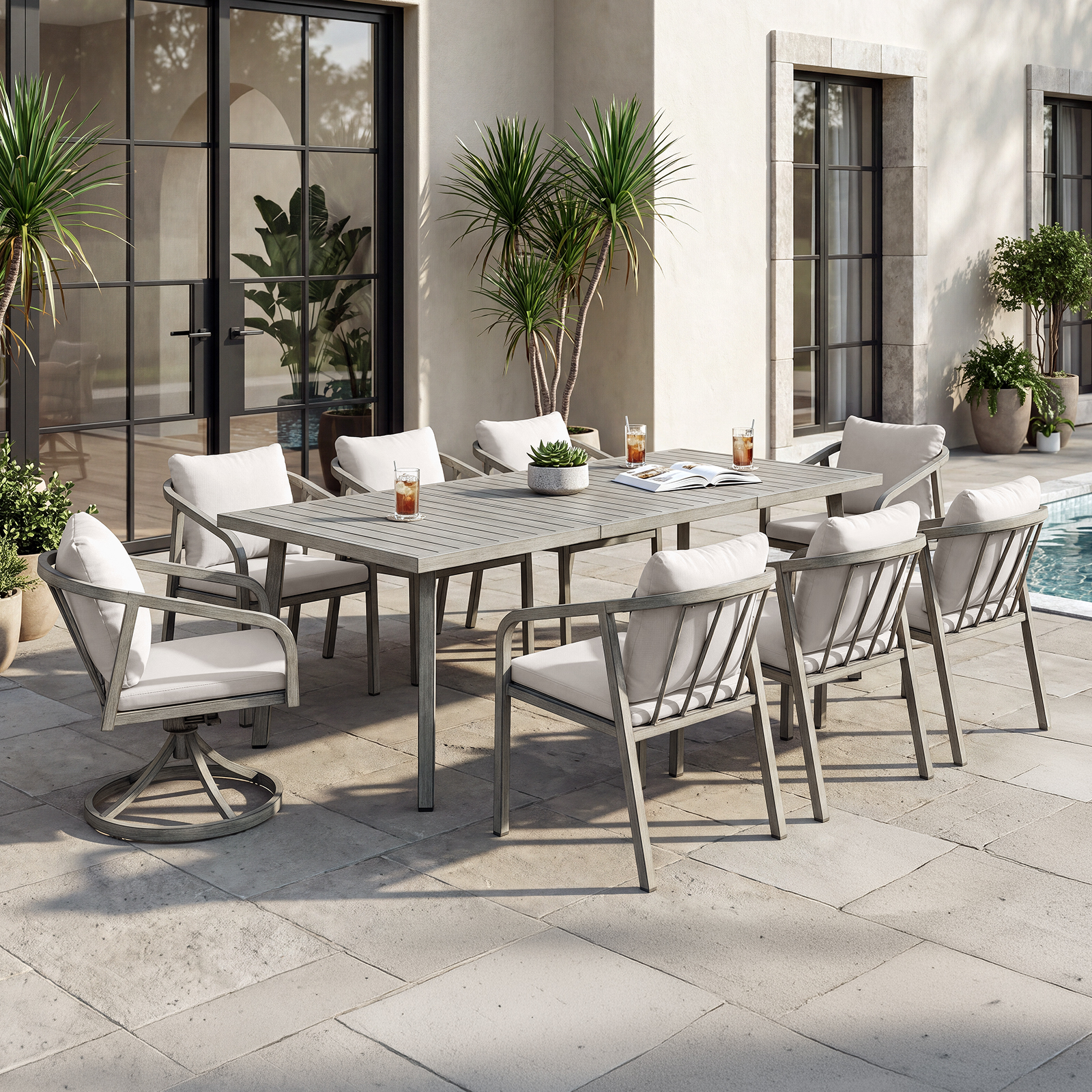 9-Piece Outdoor Dining Set for 8 person with 2 Swivel Chairs - DS050-3
