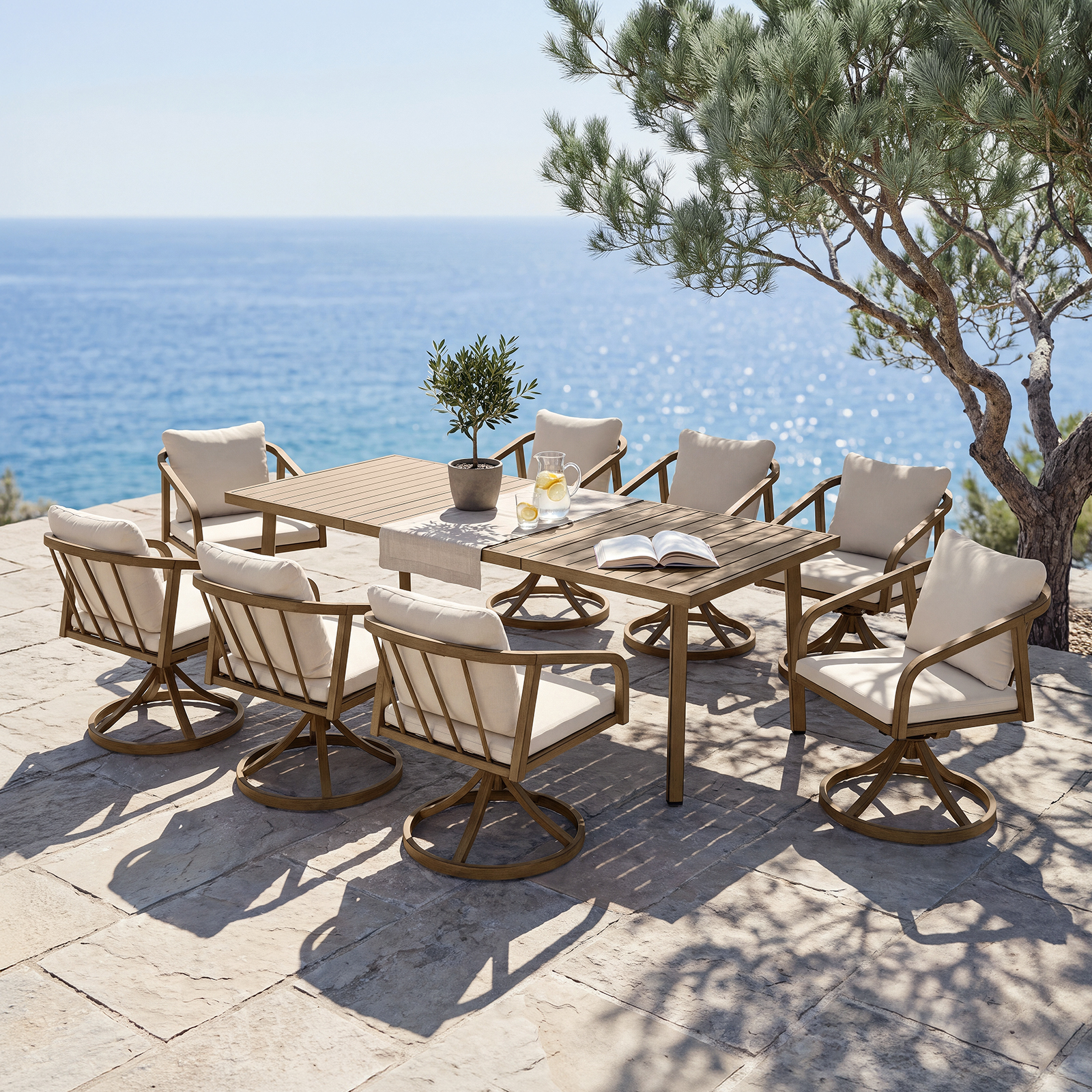 9-Piece Outdoor Dining Set for 8 person with 8 Swivel Chairs - DS050-2