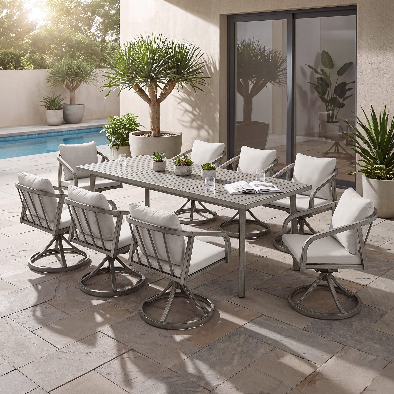 9-Piece Outdoor Dining Set for 8 person with 8 Swivel Chairs - DS050-2