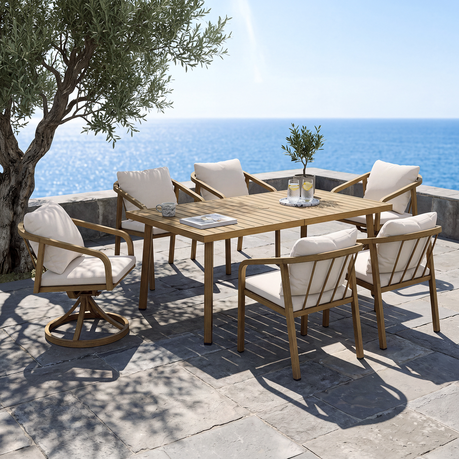 7-Piece Patio Dining Set for 6 person with 2 Swivel Chairs - DS048-2