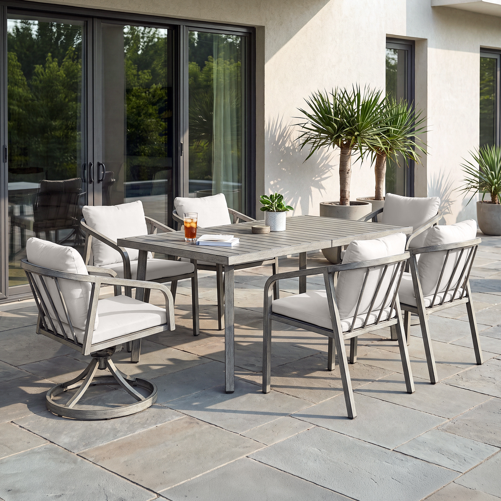 7-Piece Patio Dining Set for 6 person with 2 Swivel Chairs - DS048-2
