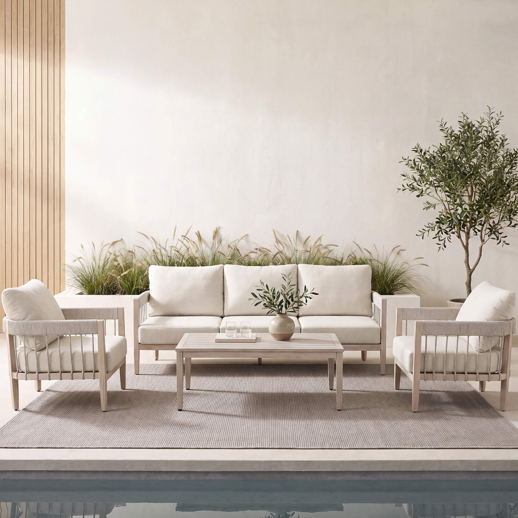 4-Piece Patio Furniture Set with Faux Wood Grain - SS040