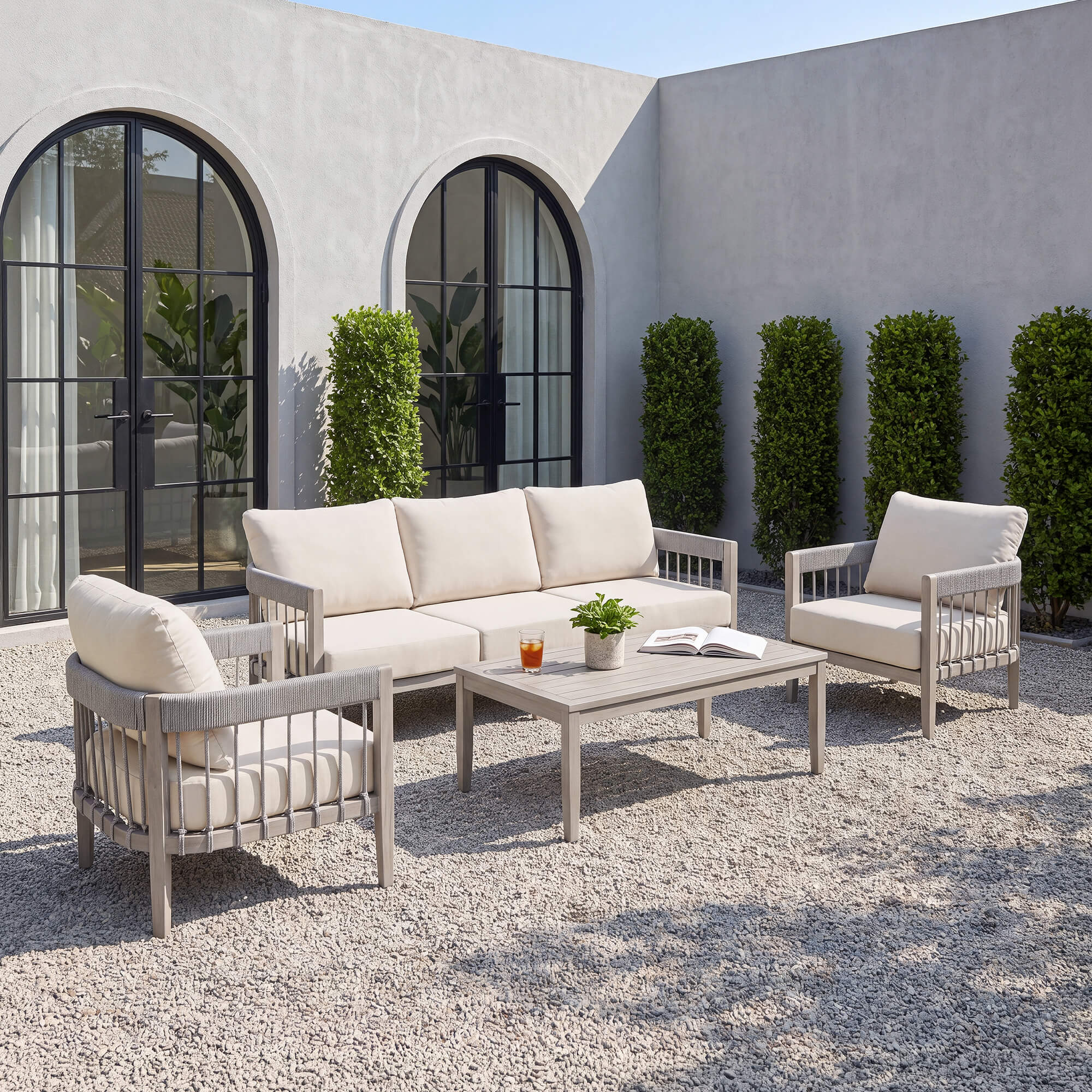 4-Piece Patio Furniture Set with Faux Wood Grain - SS040