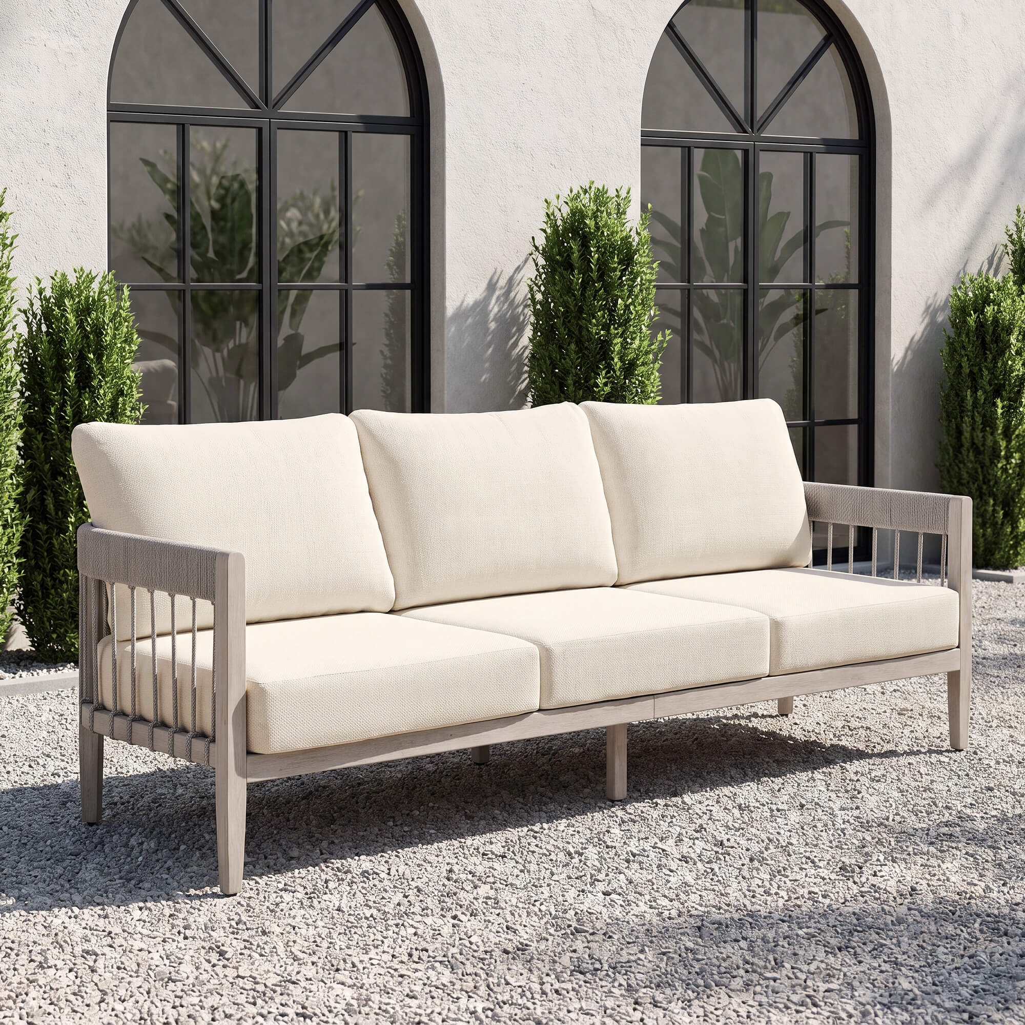 3-Seater Patio Outdoor Sofa with Faux Wood Grain Frame - C038
