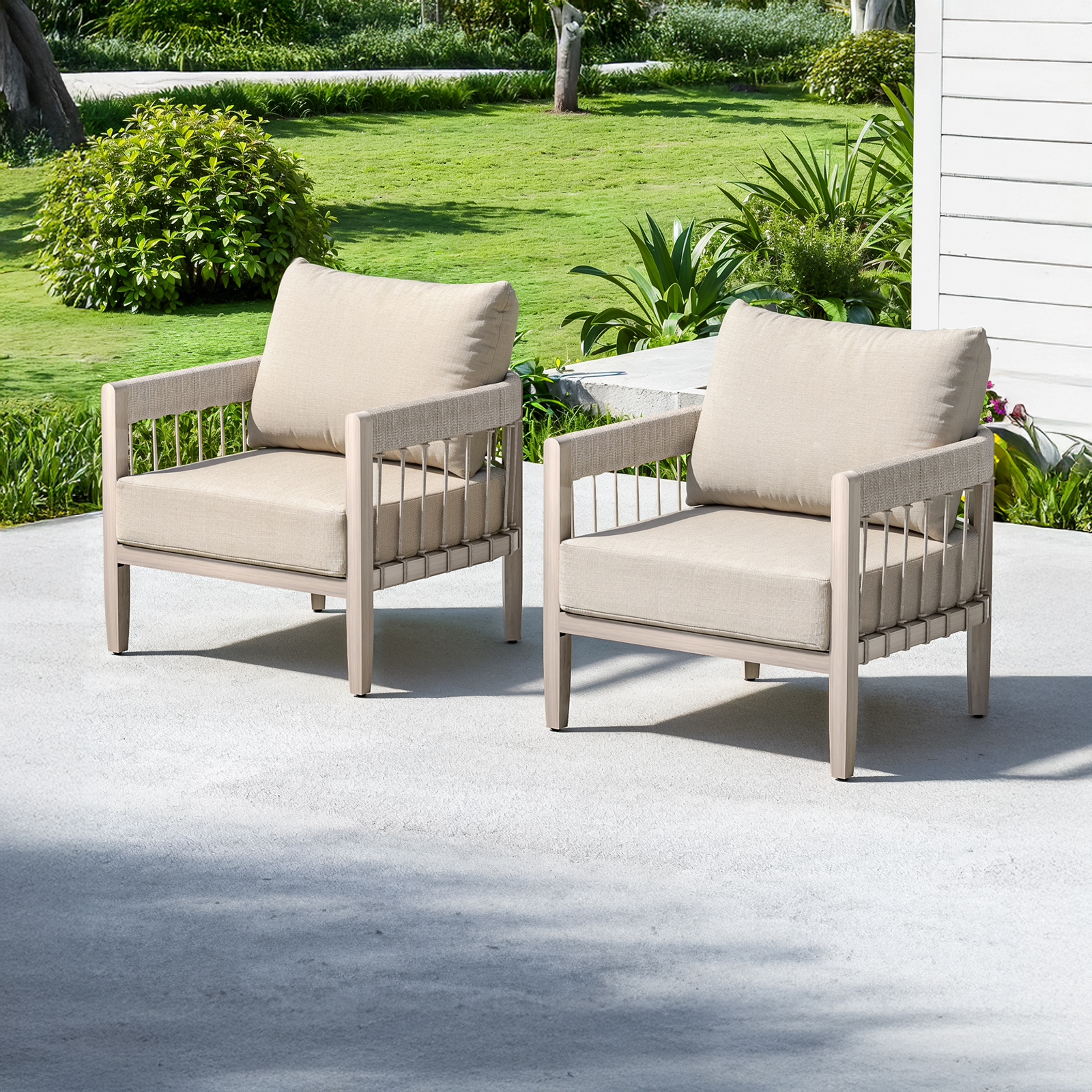 2-Piece Patio Outdoor Sofa with Faux Wood Grain Frame - C037