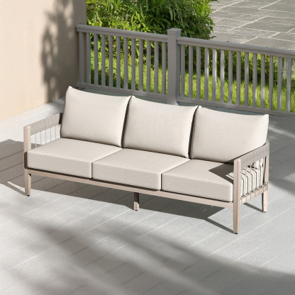 3-Seater Patio Outdoor Sofa with Faux Wood Grain Frame - C038