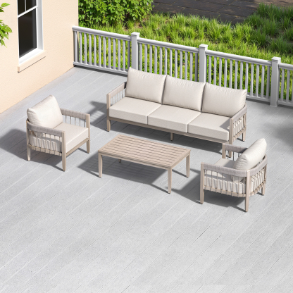 4-Piece Patio Furniture Set with Faux Wood Grain - SS040