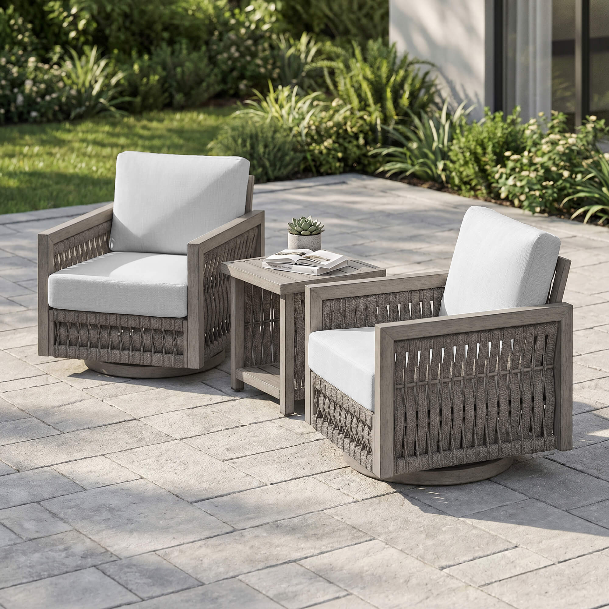 Outdoor Patio Conversation Set with Aluminum Frame, Rope Weave Sofa & Coffee Table with Washable Cushions-SS023-2