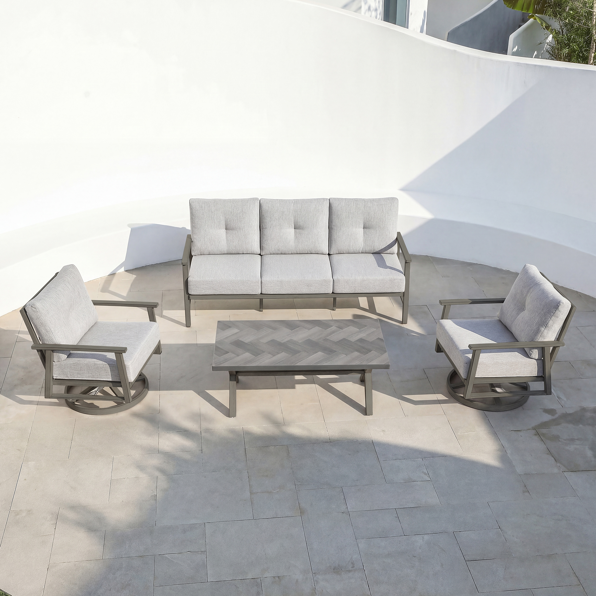 5-piece Modern Outdoor Patio Furniture Set with Swivel Chairs - SS016-A2