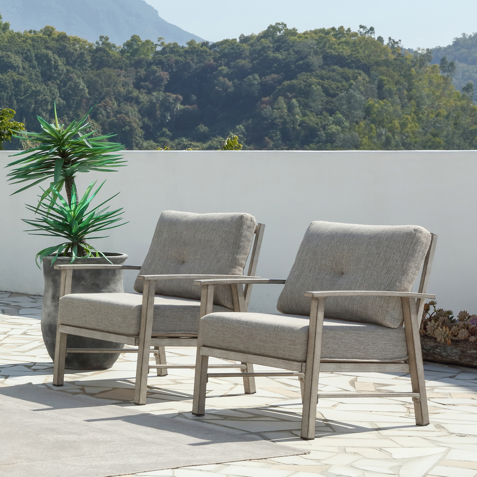 3-seater patio outdoor sofa faux wood grain