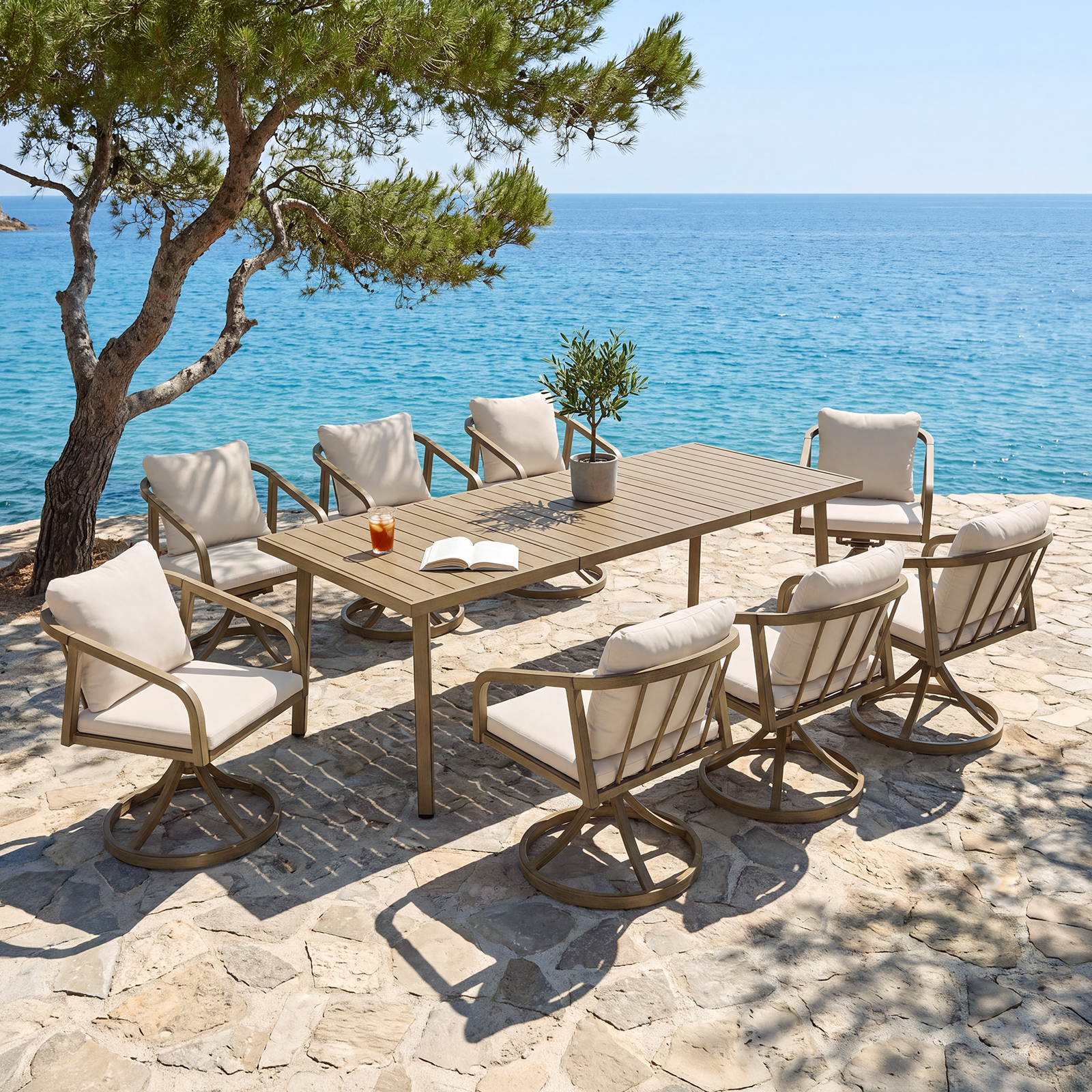 9-Piece Outdoor Dining Set for 8 person with 8 Swivel Chairs - DS050-2