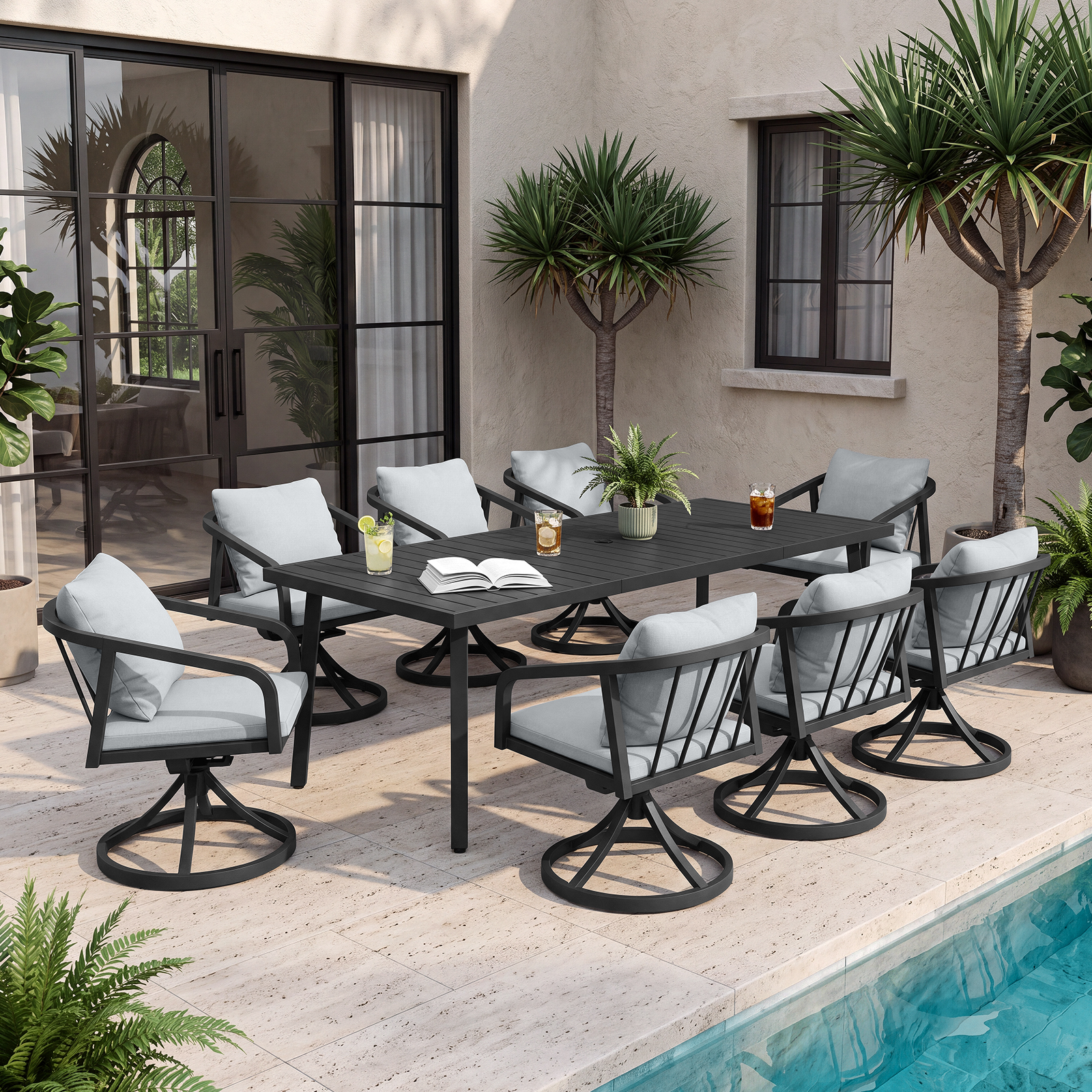 9-Piece Outdoor Dining Set for 8 person with 8 Swivel Chairs - DS050-2