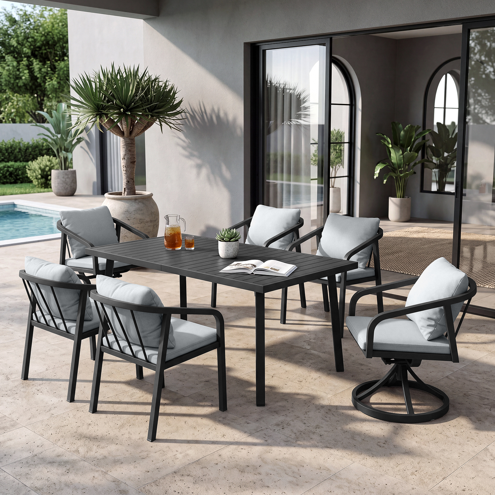 7-Piece Patio Dining Set for 6 person with 2 Swivel Chairs - DS048-2