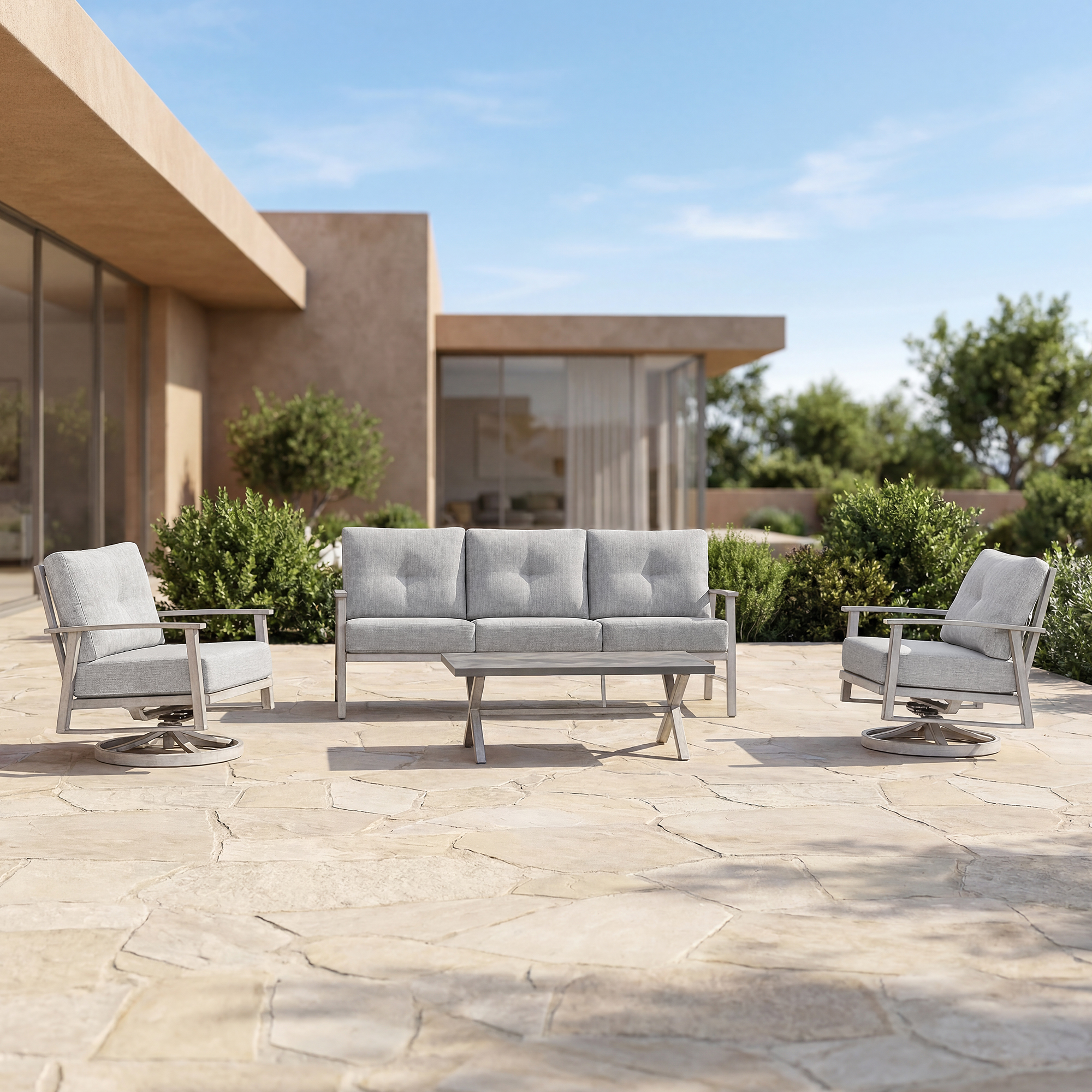 5-piece Modern Outdoor Patio Furniture Set with Swivel Chairs - SS016-A2