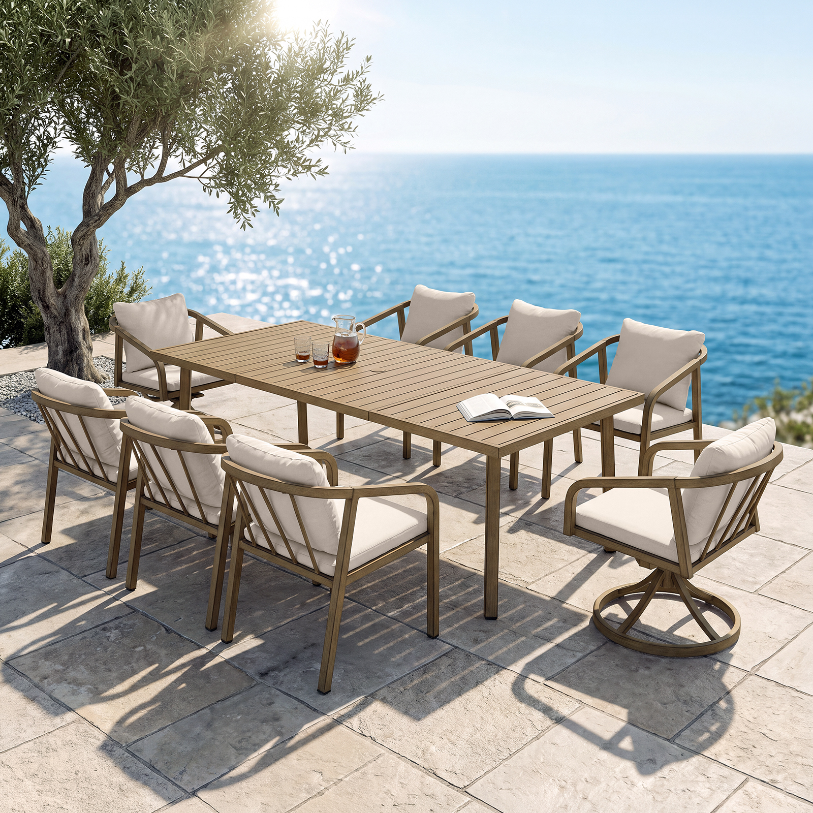 9-Piece Outdoor Dining Set for 8 person with 2 Swivel Chairs - DS050-3