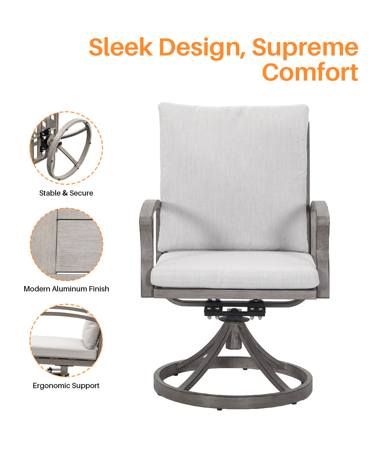 Modern Aluminum Outdoor Set of 2 Swivel Patio Chairs
