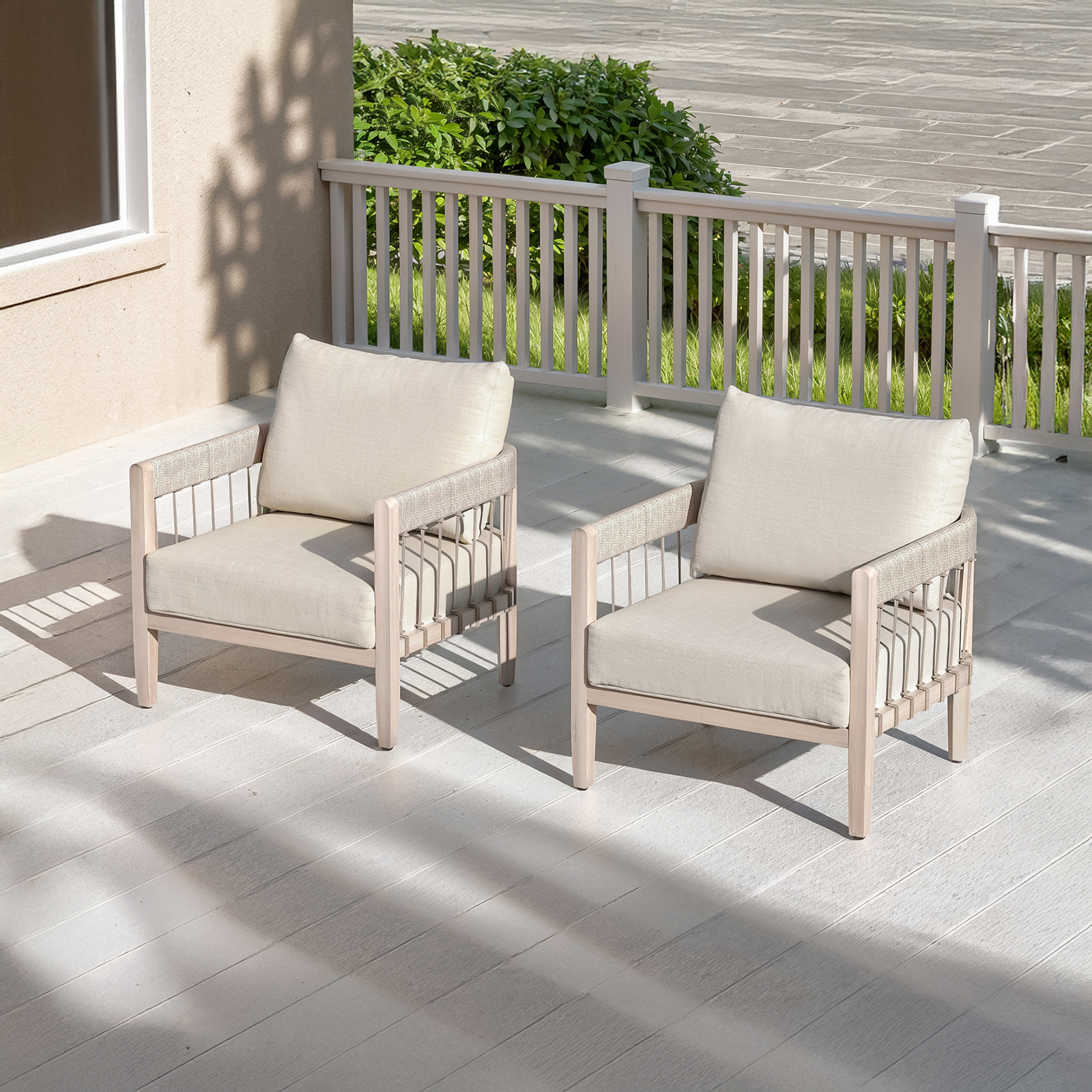 2-Piece Patio Outdoor Sofa with Faux Wood Grain Frame - C037