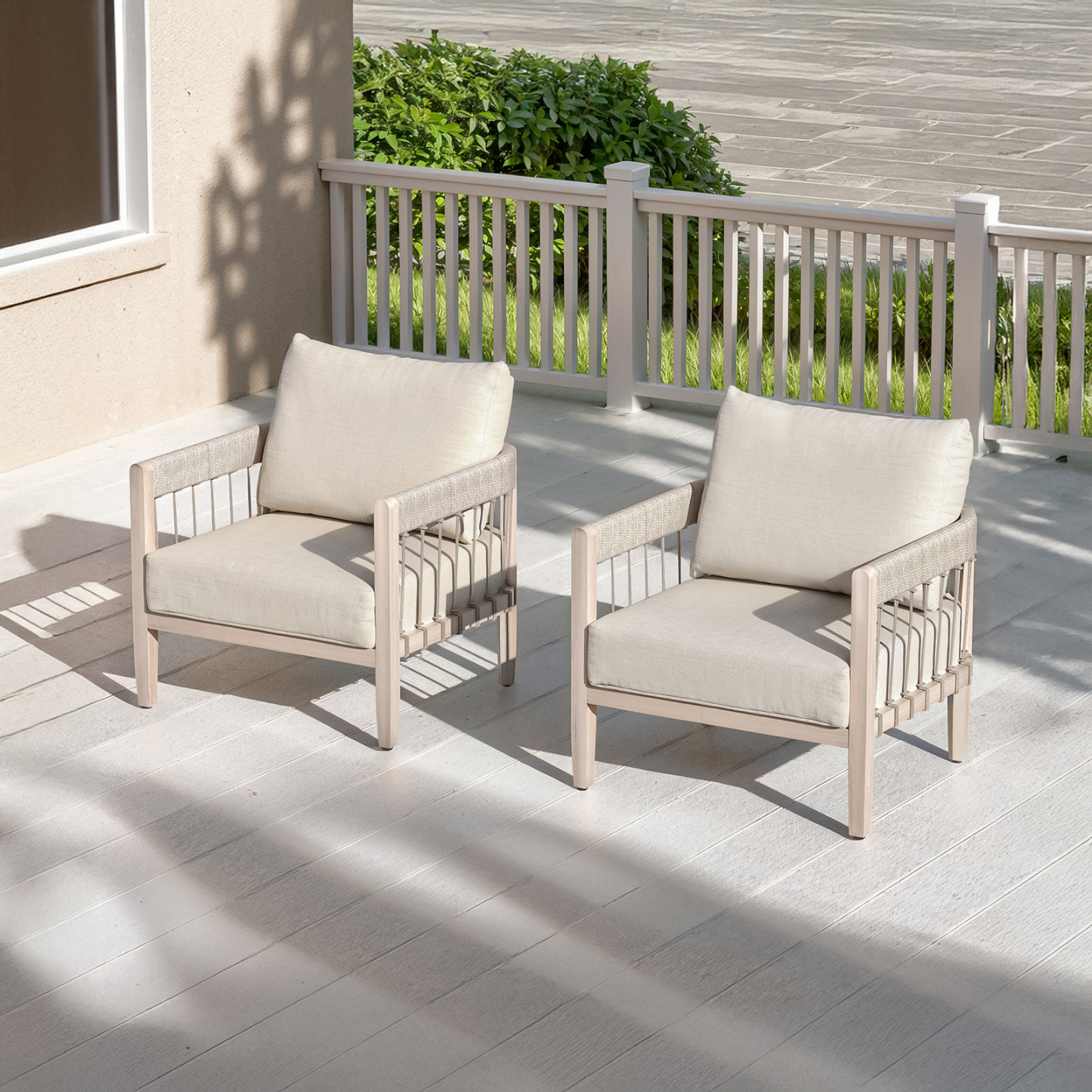 2-Piece Patio Outdoor Sofa with Faux Wood Grain Frame - C037
