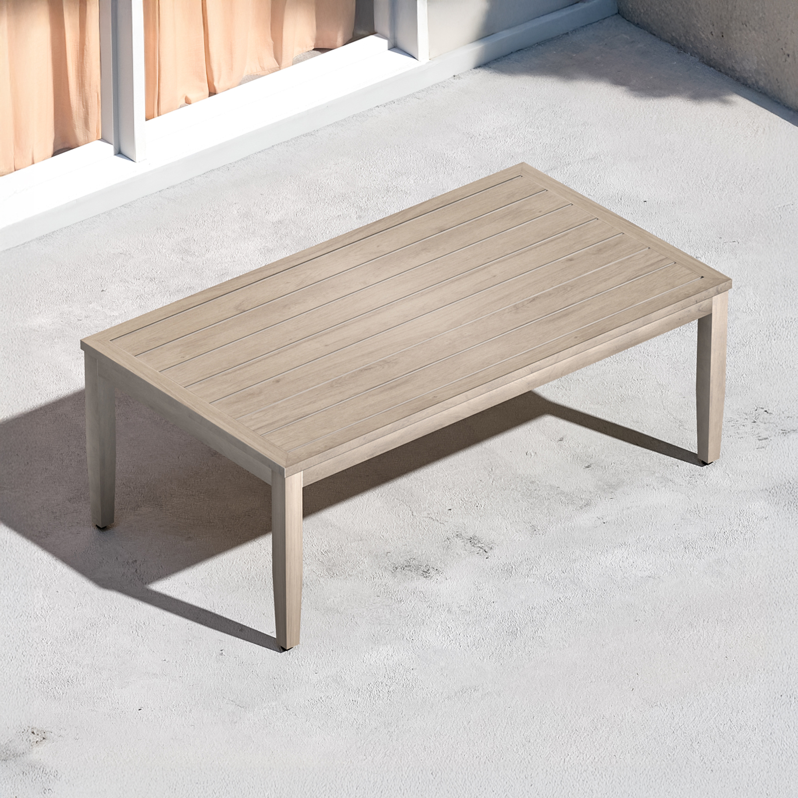 Patio Outdoor Coffee Table with Faux Wood Grain Finish Frame - C039