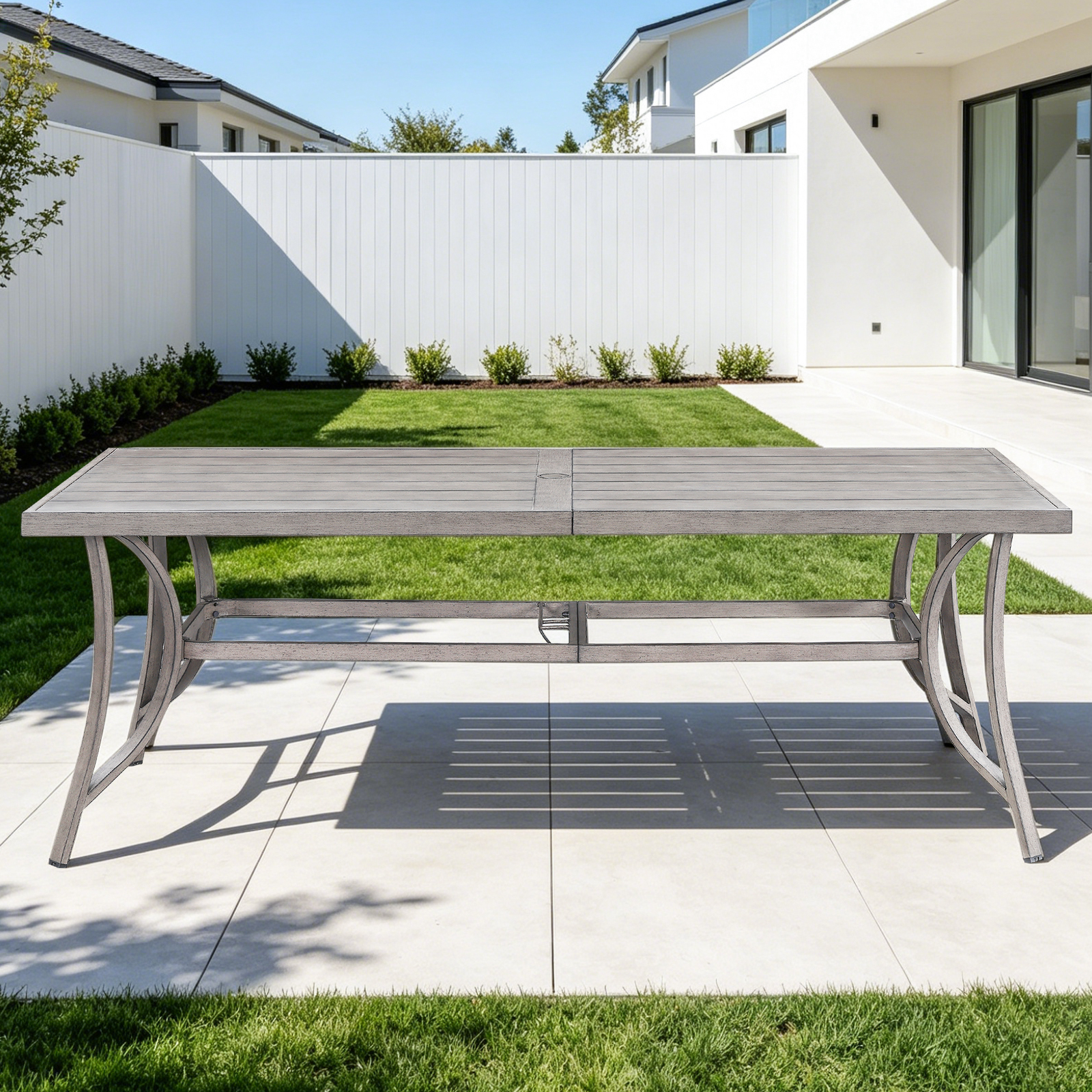 Patio Rectangle Dining Table for 8 with Umbrella Hole - D109