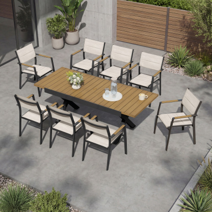 9-Piece Expandable Outdoor Dining Set with Stackable Chairs - DS061-1