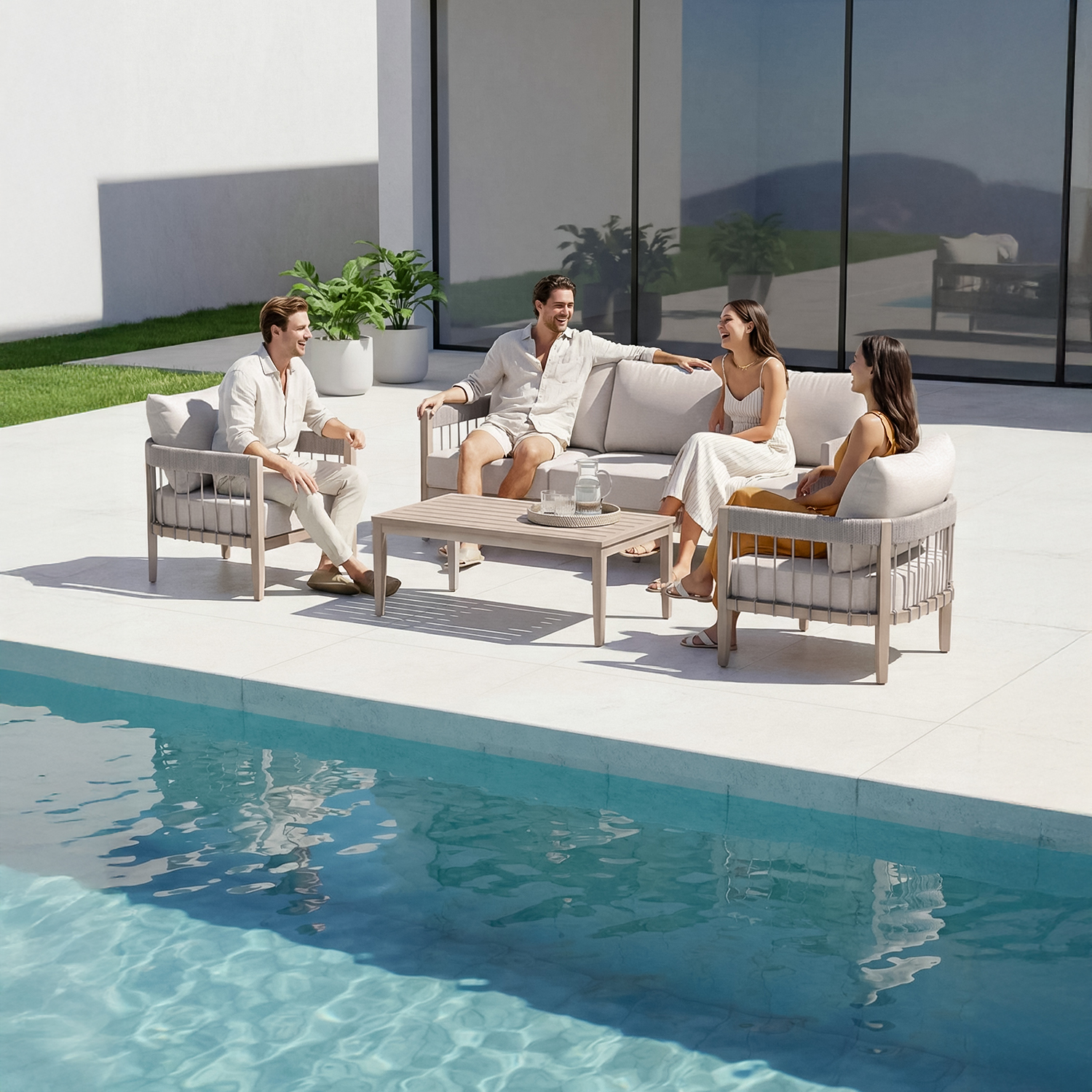 4-Piece Patio Furniture Set with Faux Wood Grain - SS040