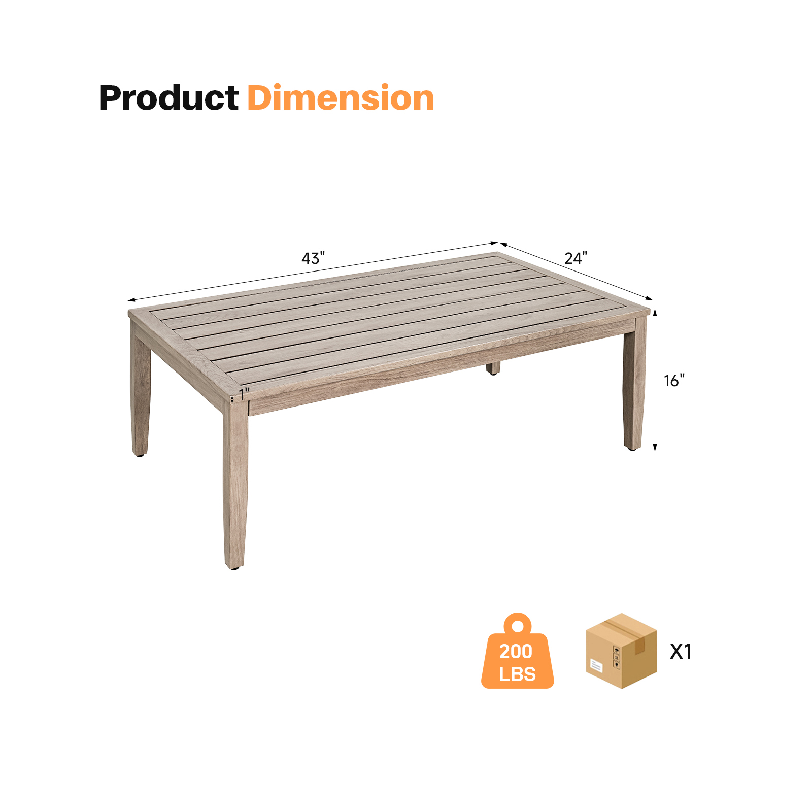 Patio Outdoor Coffee Table with Faux Wood Grain Finish Frame - C039