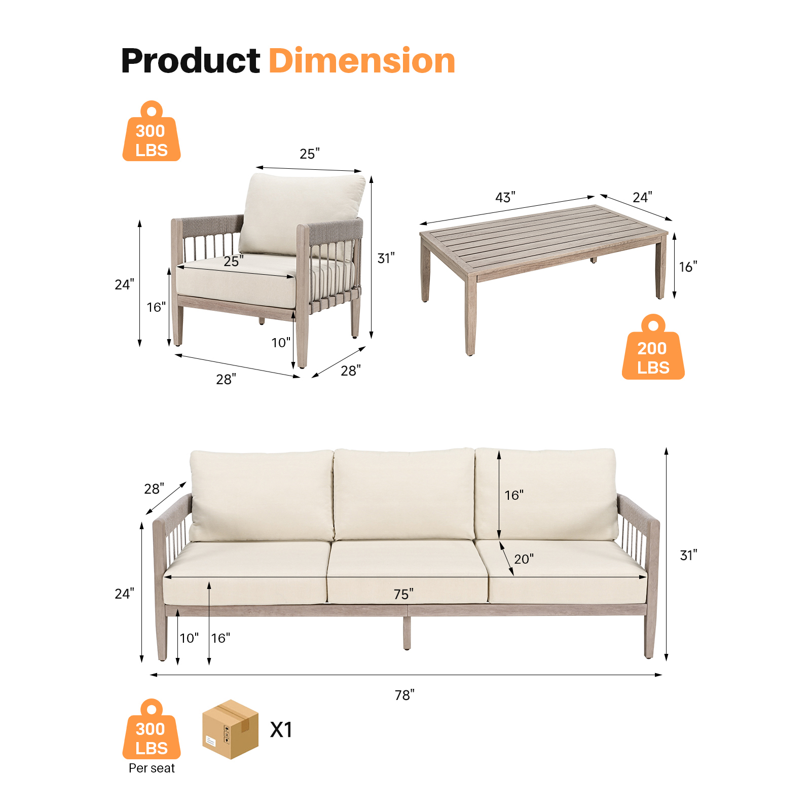 4-Piece Patio Furniture Set with Faux Wood Grain - SS040