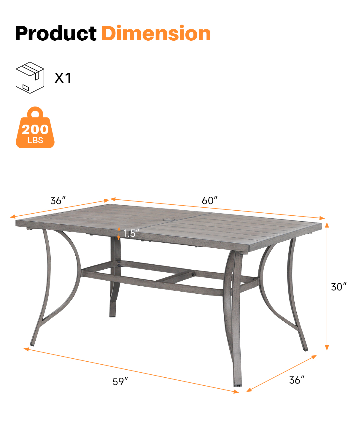 Patio Rectangle Dining Table for 6 with Umbrella Hole - D108