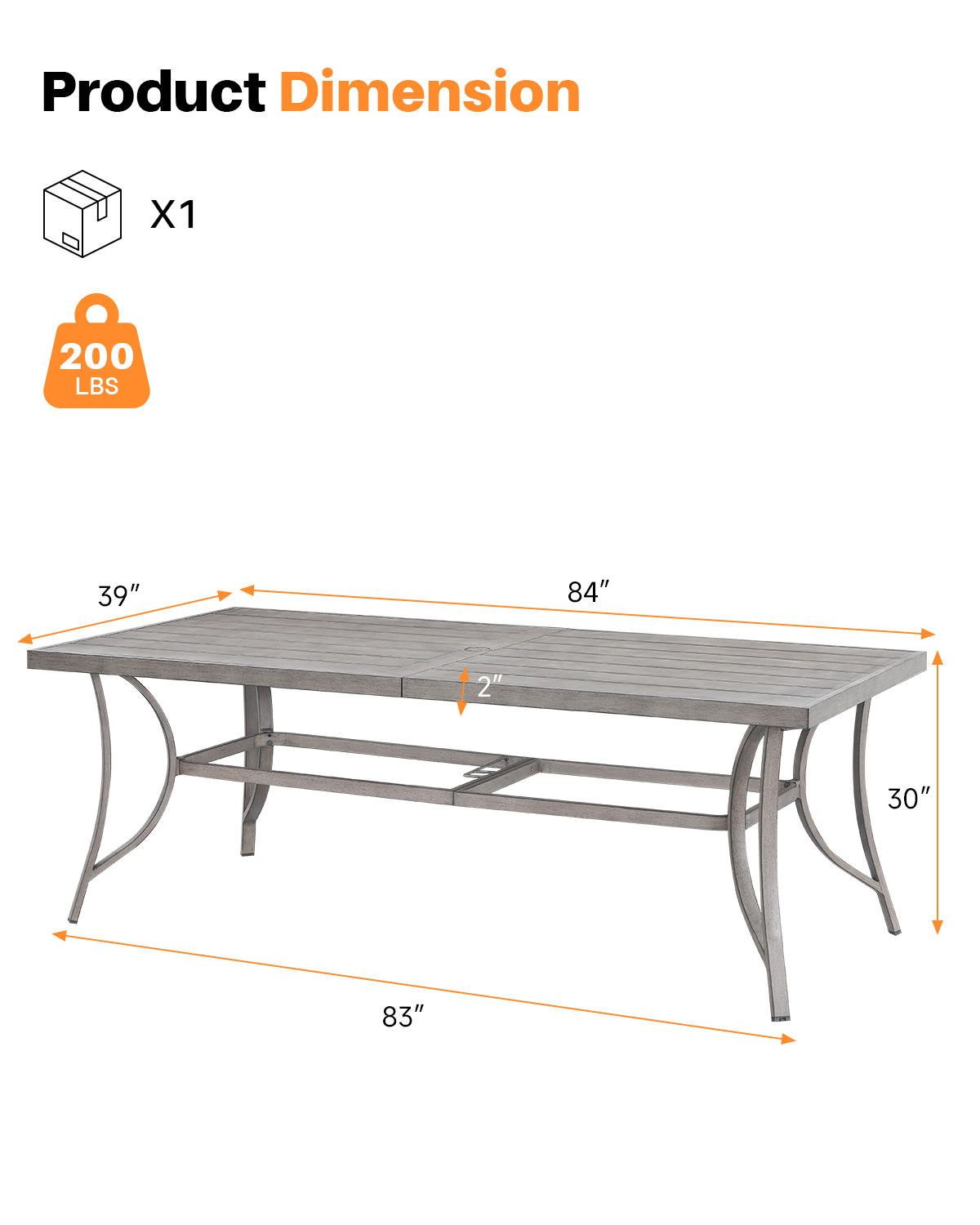 Patio Rectangle Dining Table for 8 with Umbrella Hole - D109