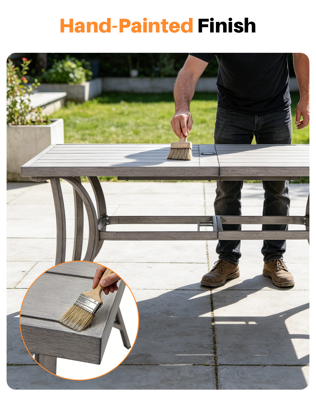 Patio Rectangle Dining Table for 6 with Umbrella Hole - D108