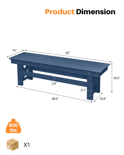 HDPE Outdoor Bench, 55"