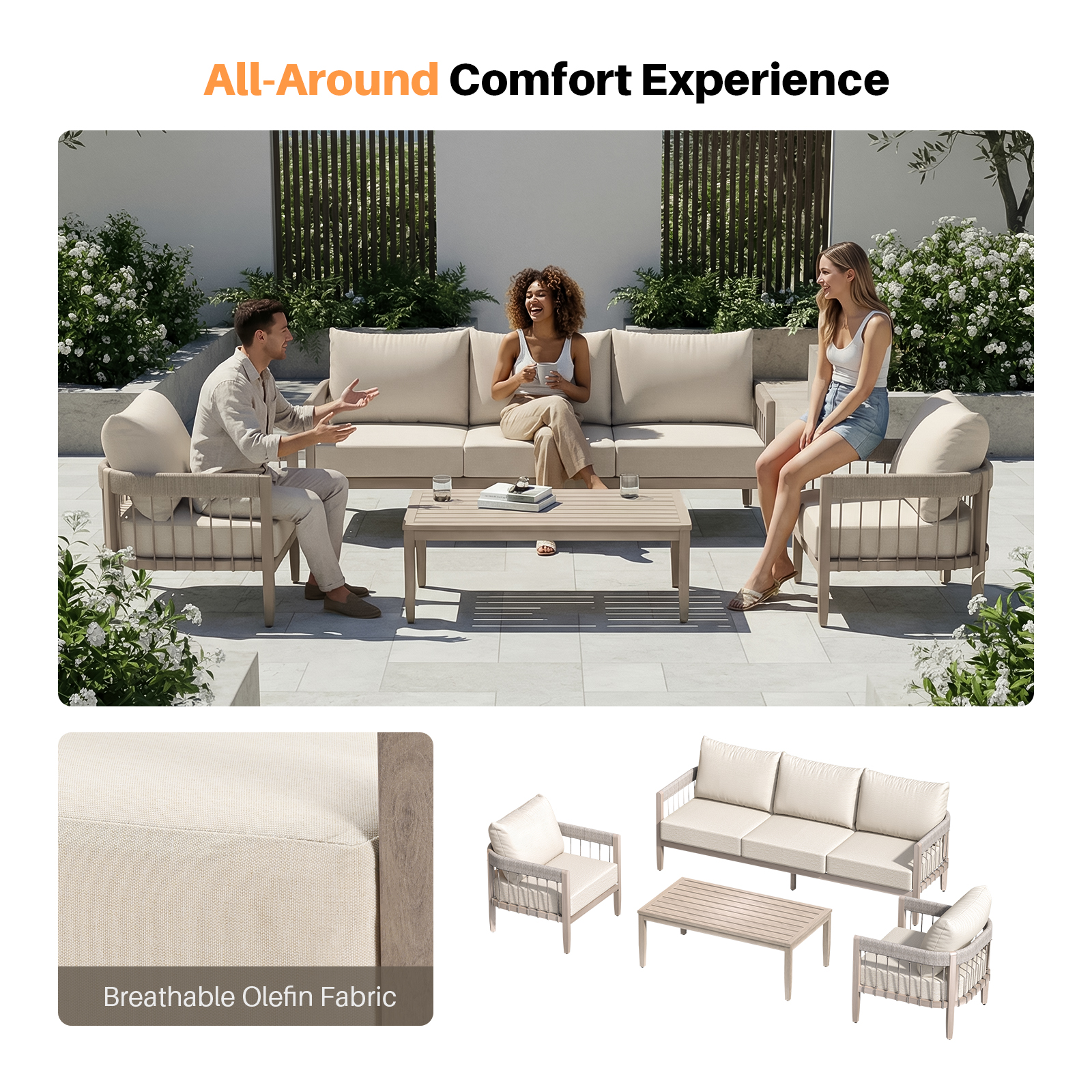 4-Piece Patio Furniture Set with Faux Wood Grain - SS040