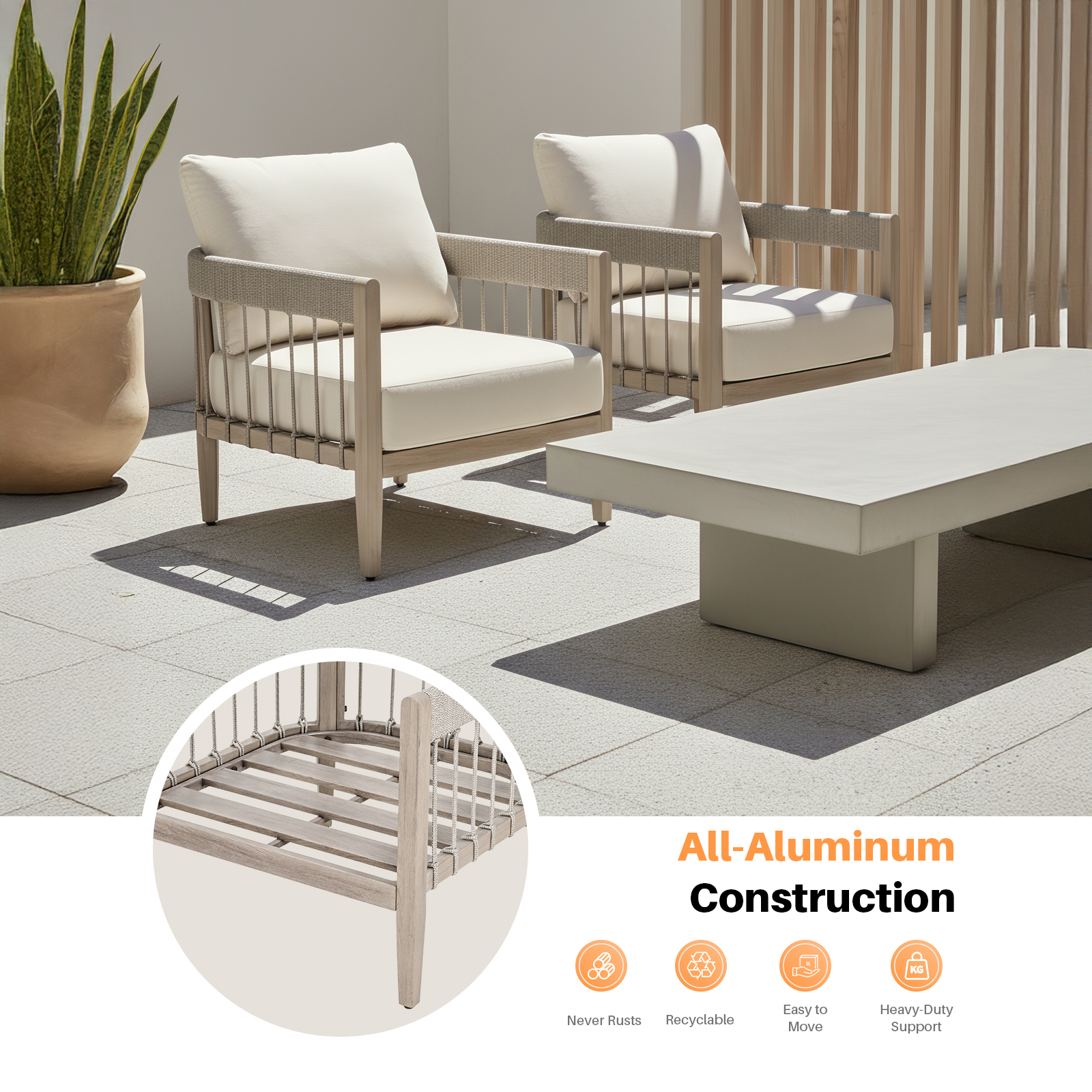 2-Piece Patio Outdoor Sofa with Faux Wood Grain Frame - C037