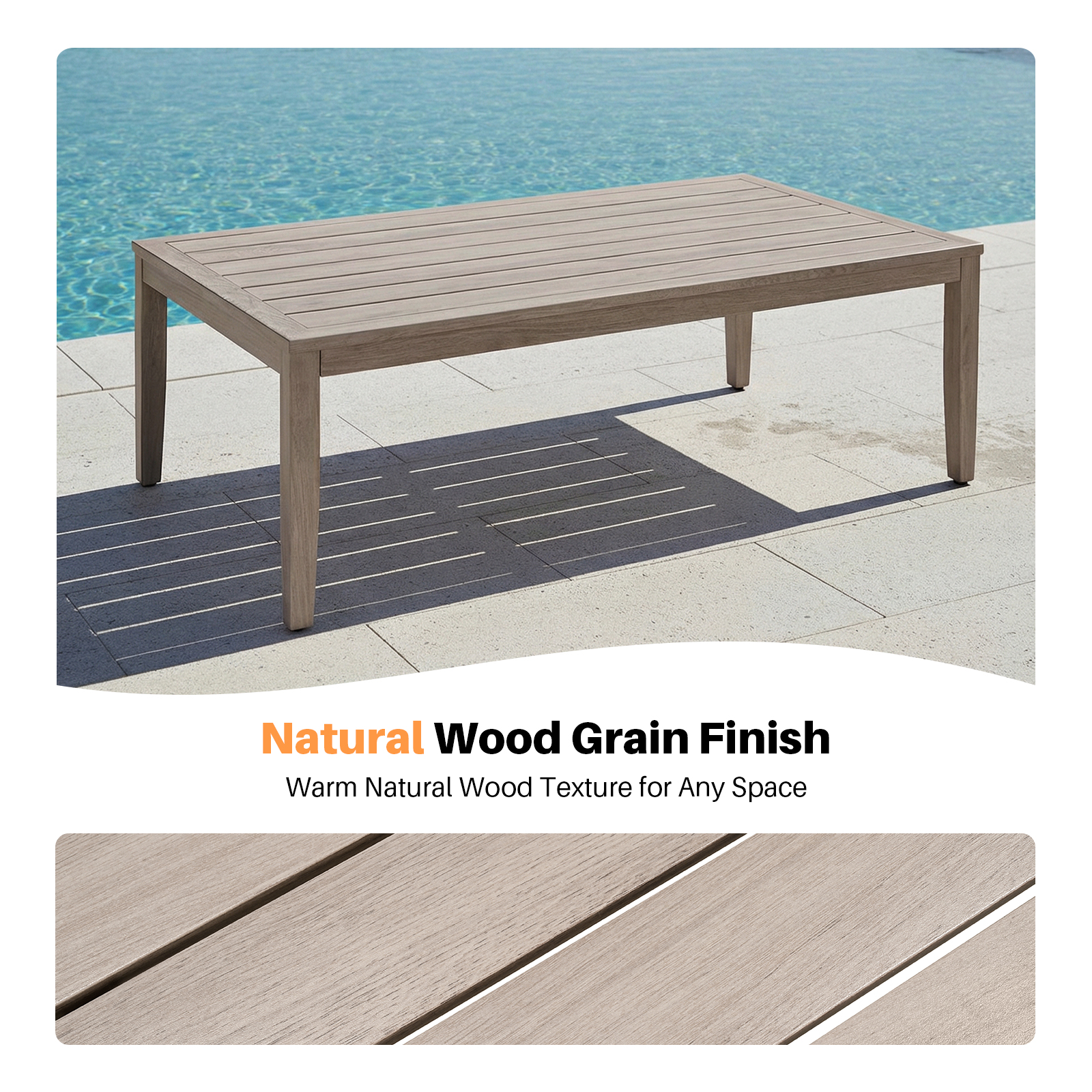 Patio Outdoor Coffee Table with Faux Wood Grain Finish Frame - C039
