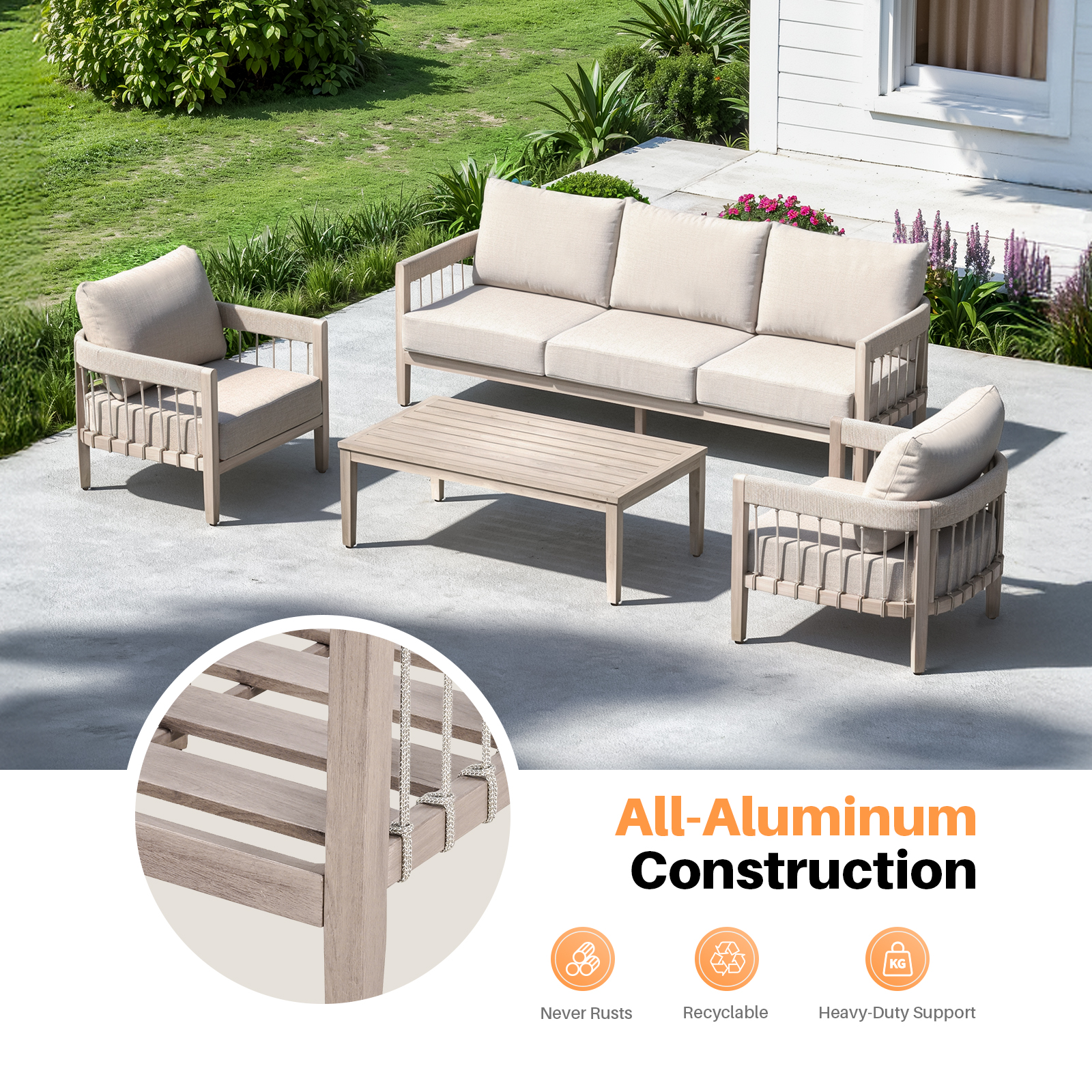 4-Piece Patio Furniture Set with Faux Wood Grain - SS040