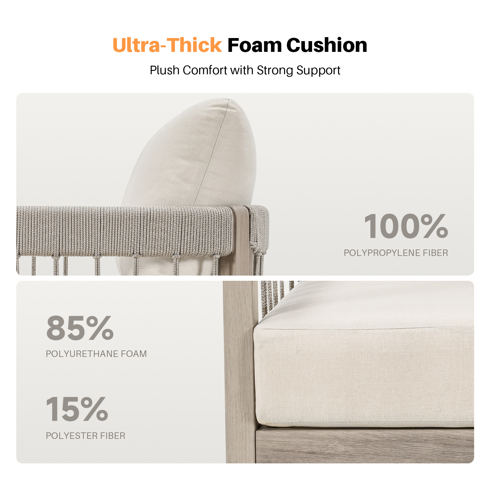 3-Seater Patio Outdoor Sofa with Faux Wood Grain Frame - C038