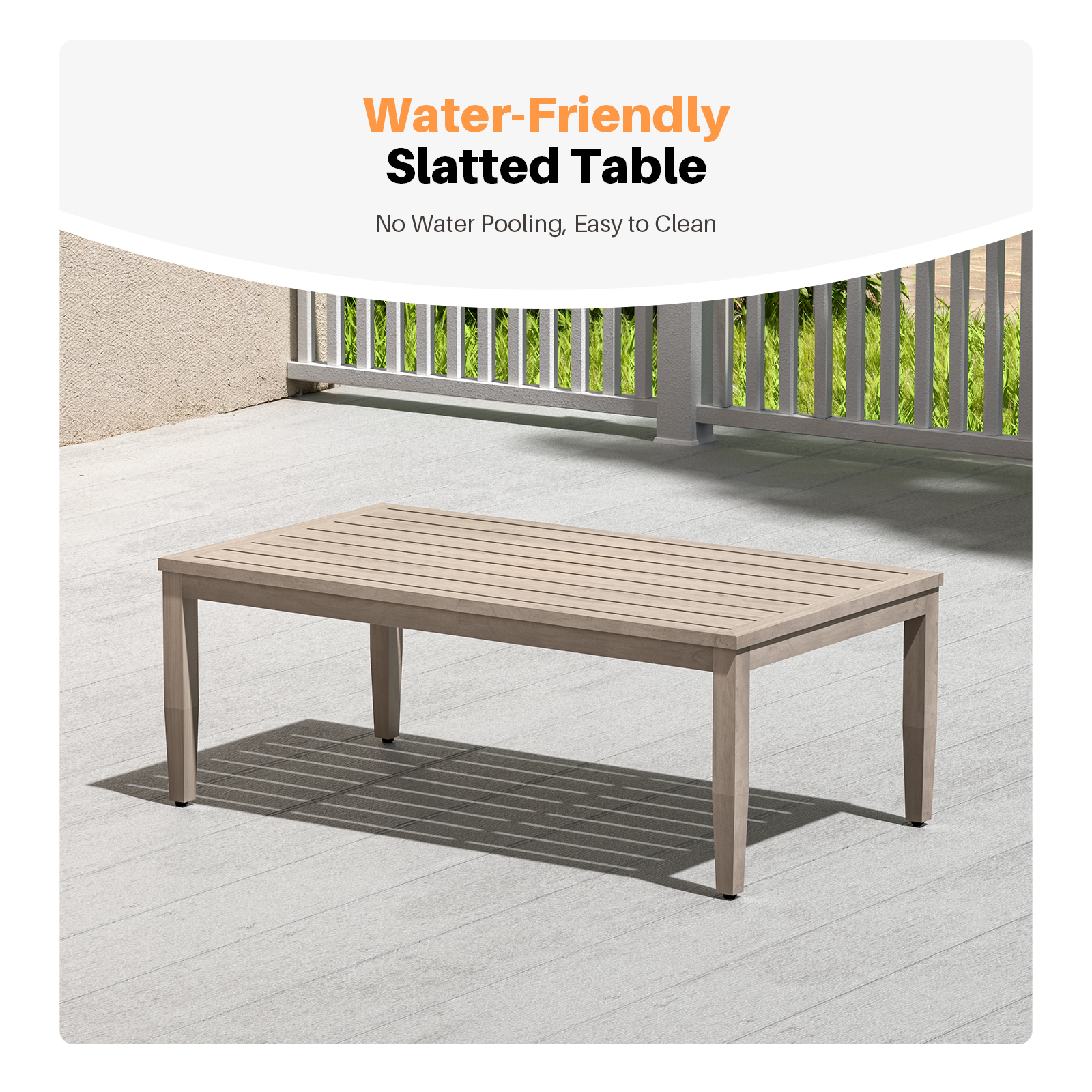 Patio Outdoor Coffee Table with Faux Wood Grain Finish Frame - C039