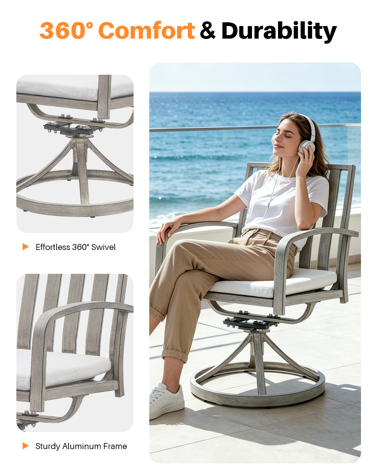 2-Piece Patio Outdoor Swivel Dining Chairs Set for Deck, Balcony, Garden - C107