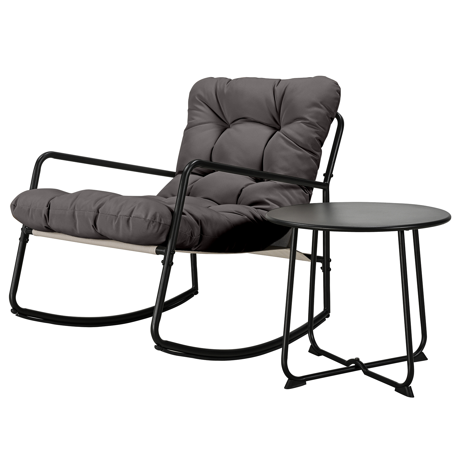 2-Piece Metal Comfy Modern Patio Rocking Chair Set with Side Table - C032-2