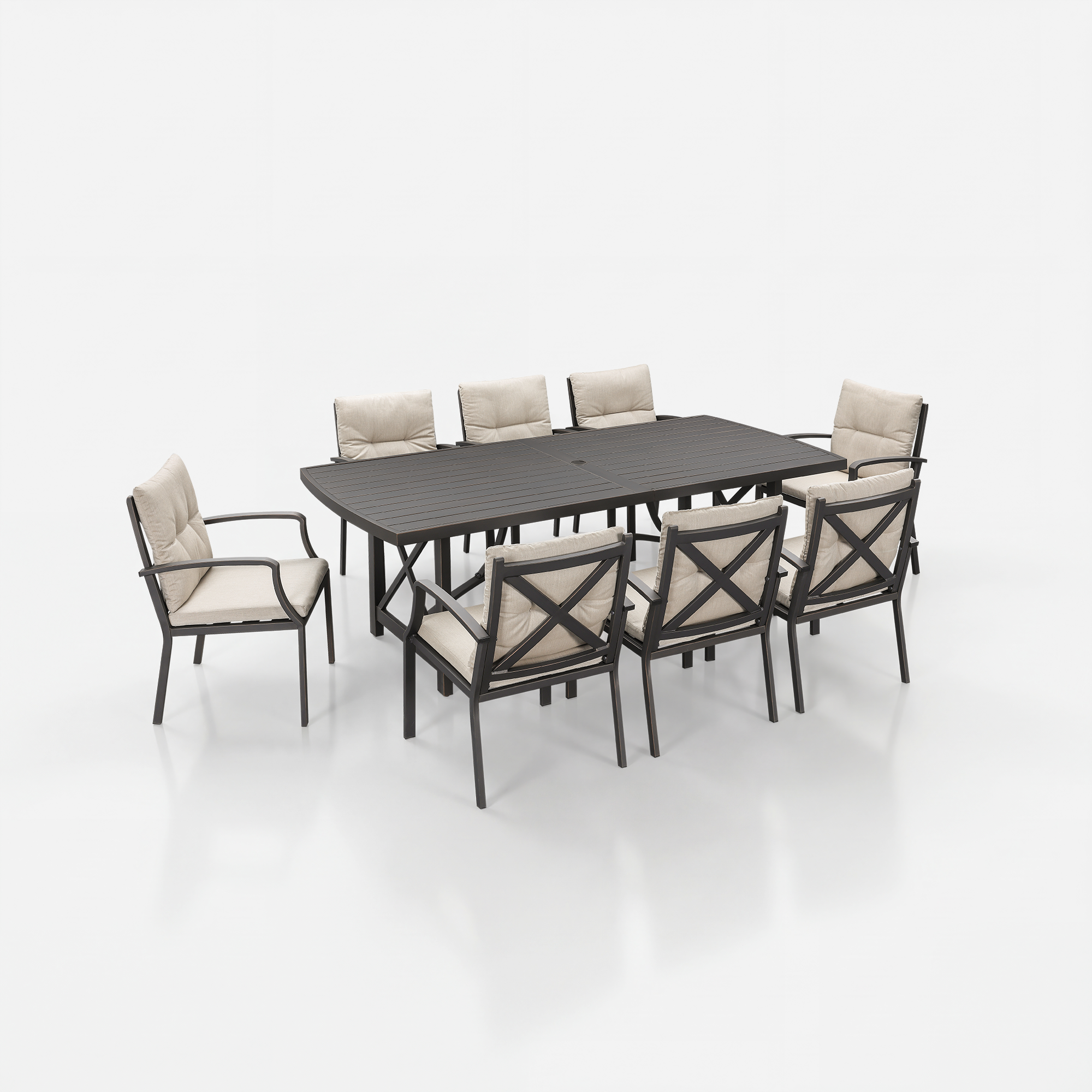 7/9-piece Patio Outdoor Dining Set with Umbrella Hole - SS028-1
