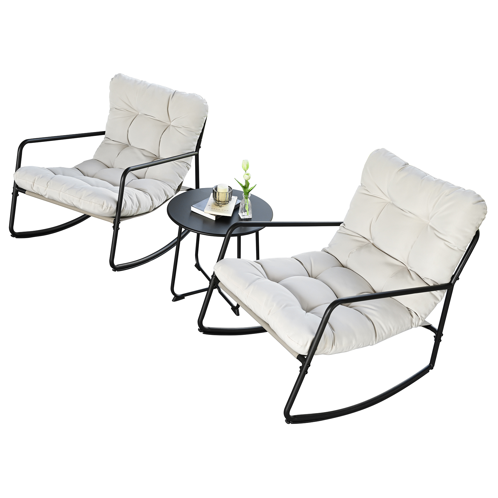 3-Piece Metal Comfy Modern Patio Rocking Chair Set - C032-3